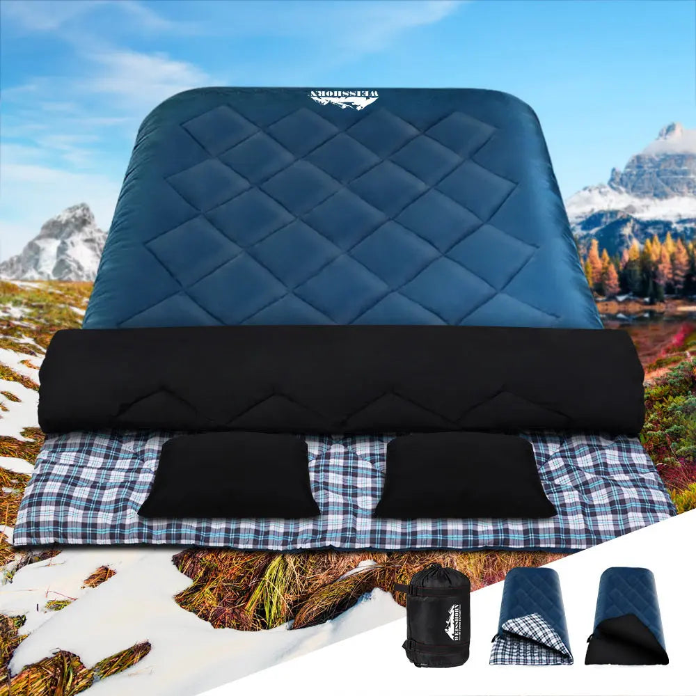 Weisshorn Sleeping Bag Double Pillow Thermal Camping Hiking Tent Blue -10°C Wholesale Hub
