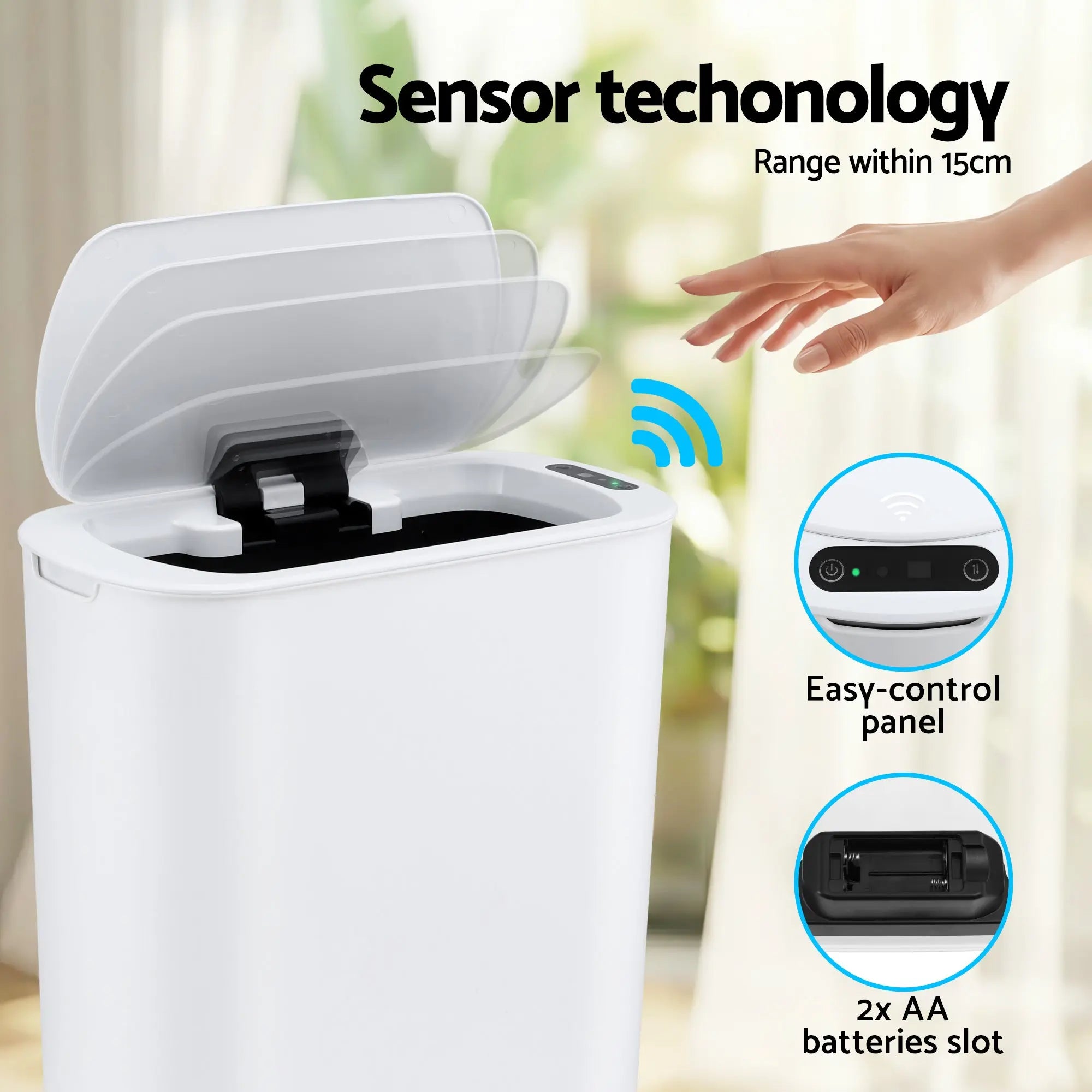 Devanti Automatic Trash Bin with Lid 25L Motion Sensor Kitchen Bin Touchless Garbage Can Plastic Slim Rubbish Bin with Liner Holder for Kitchen, Home, Office, White Wholesale Hub