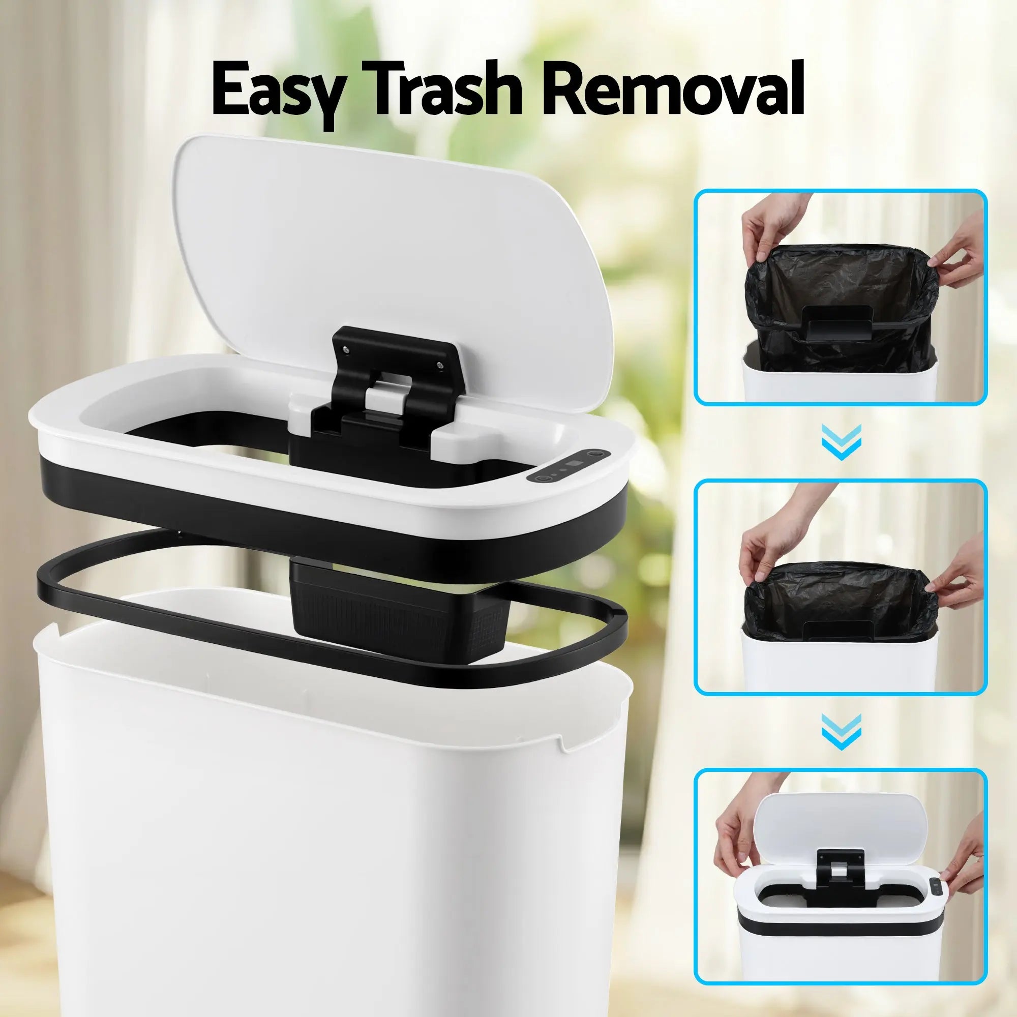 Devanti Automatic Trash Bin with Lid 25L Motion Sensor Kitchen Bin Touchless Garbage Can Plastic Slim Rubbish Bin with Liner Holder for Kitchen, Home, Office, White Wholesale Hub