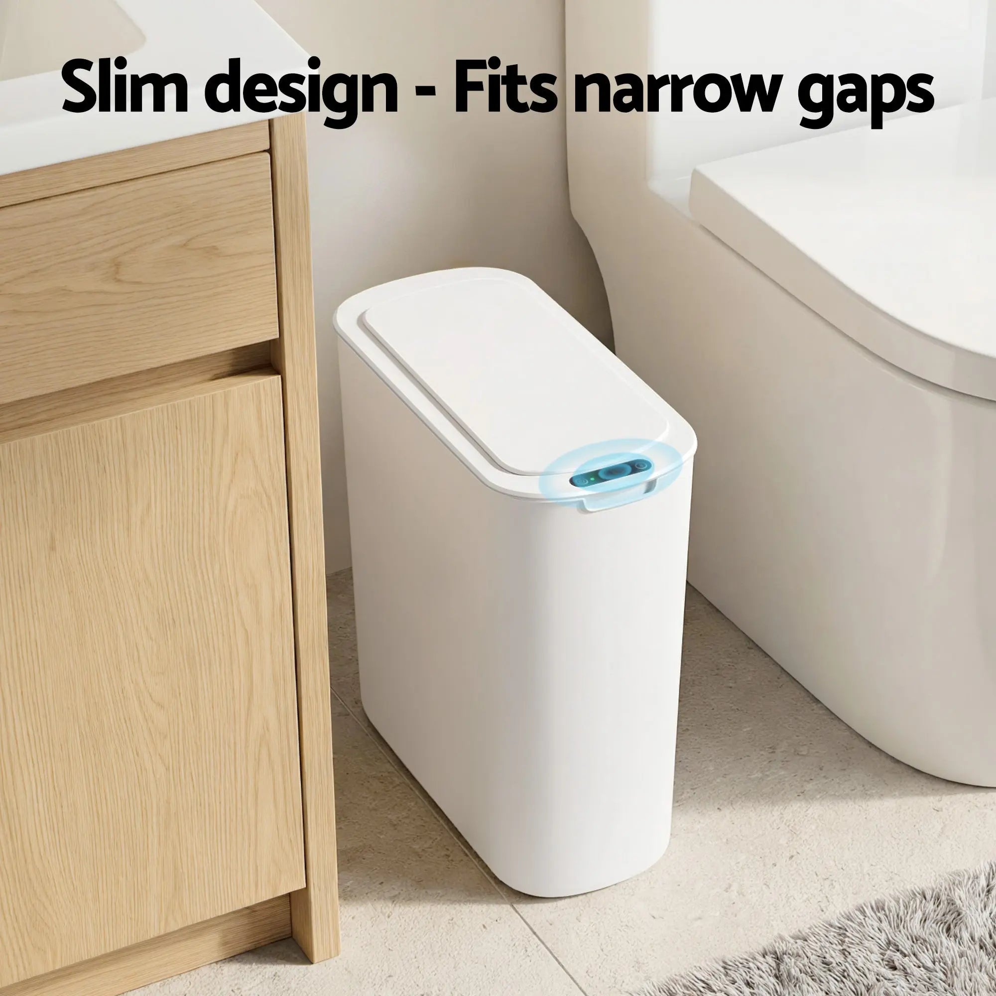 Devanti Automatic Trash Bin with Lid 25L Motion Sensor Kitchen Bin Touchless Garbage Can Plastic Slim Rubbish Bin with Liner Holder for Kitchen, Home, Office, White Wholesale Hub