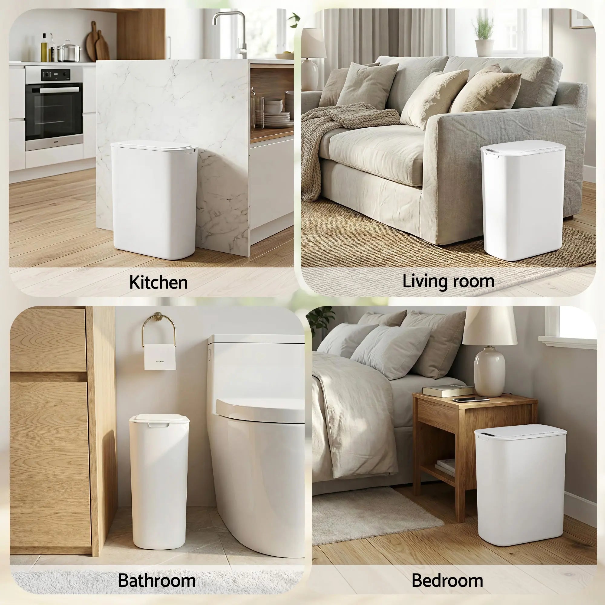 Devanti Automatic Trash Bin with Lid 25L Motion Sensor Kitchen Bin Touchless Garbage Can Plastic Slim Rubbish Bin with Liner Holder for Kitchen, Home, Office, White Wholesale Hub