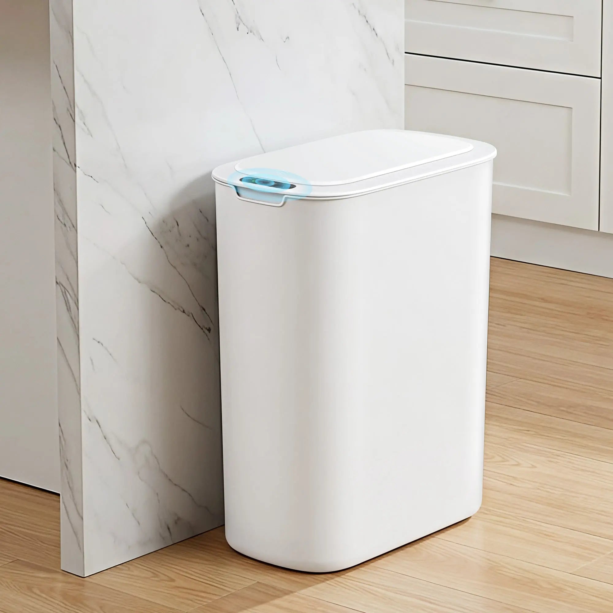 Devanti Automatic Trash Bin with Lid 25L Motion Sensor Kitchen Bin Touchless Garbage Can Plastic Slim Rubbish Bin with Liner Holder for Kitchen, Home, Office, White Wholesale Hub