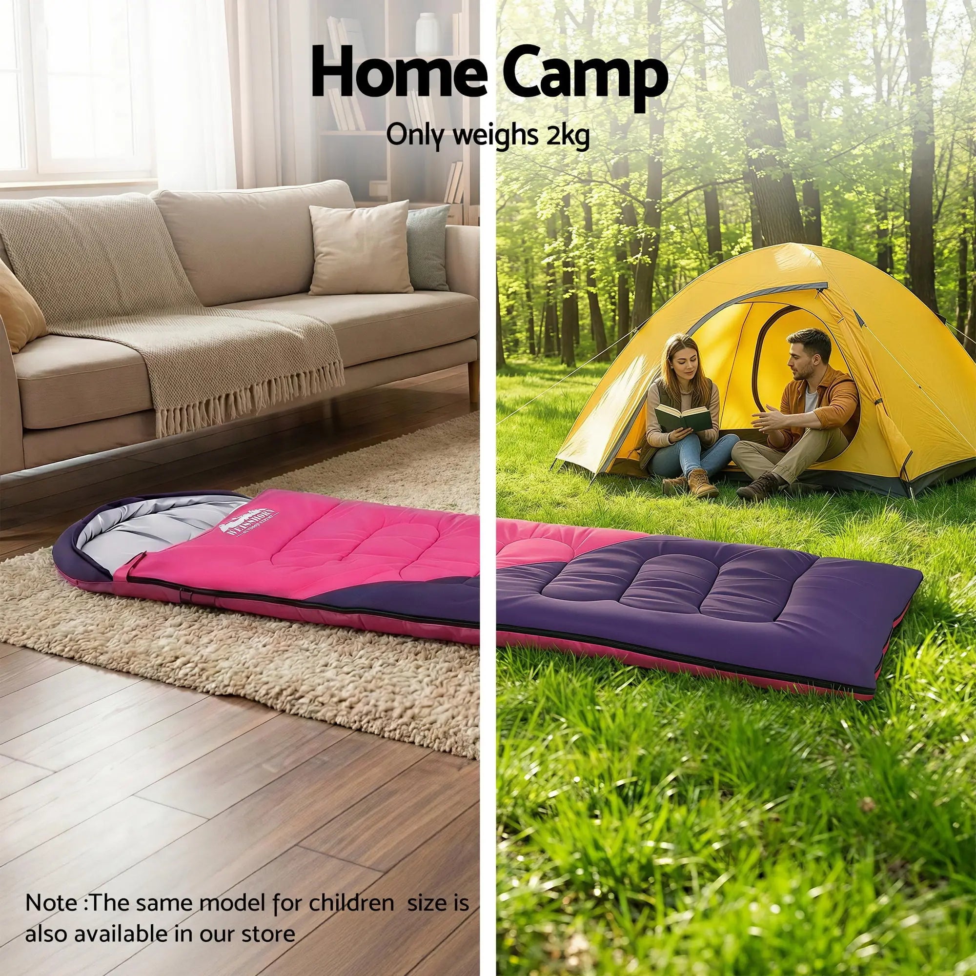Weisshorn Sleeping Bag Single 213cm Thermal Camping Hiking Pink Wholesale Hub