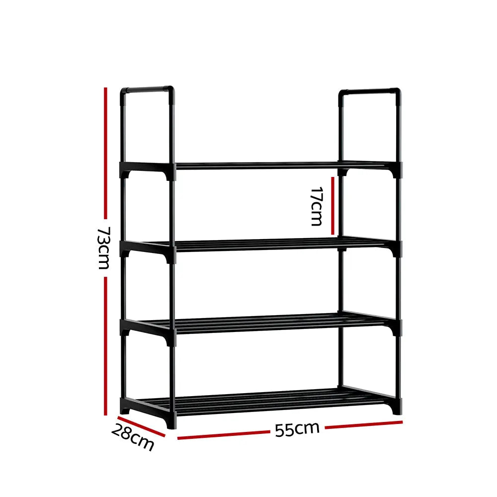 Artiss Shoe Rack Cabinet Stackable 4-tier 12 Pairs Black Wholesale Hub
