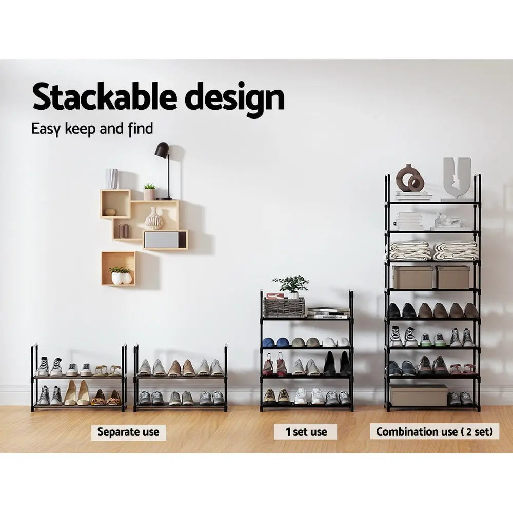 Artiss Shoe Rack Cabinet Stackable 4-tier 12 Pairs Black Wholesale Hub