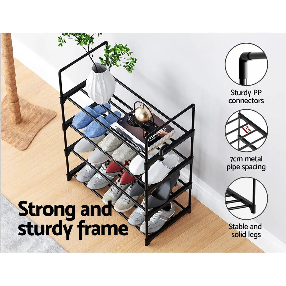 Artiss Shoe Rack Cabinet Stackable 4-tier 12 Pairs Black Wholesale Hub