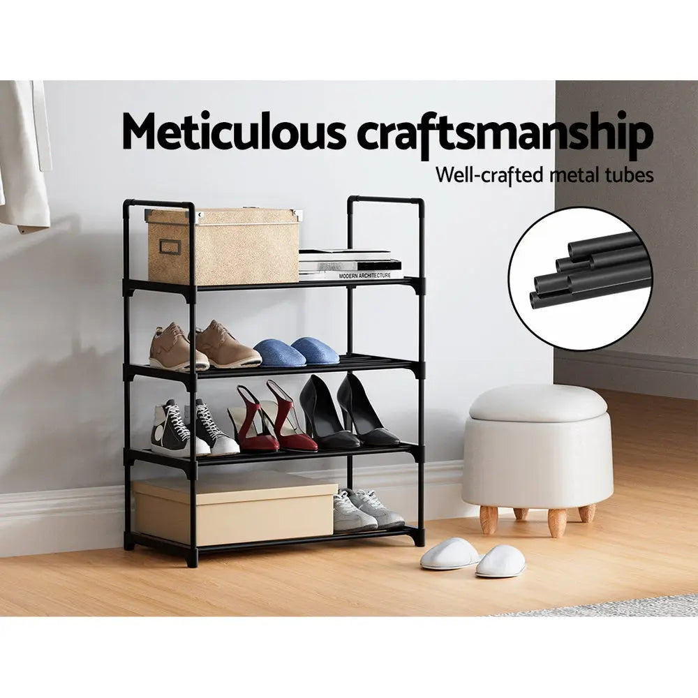 Artiss Shoe Rack Cabinet Stackable 4-tier 12 Pairs Black Wholesale Hub