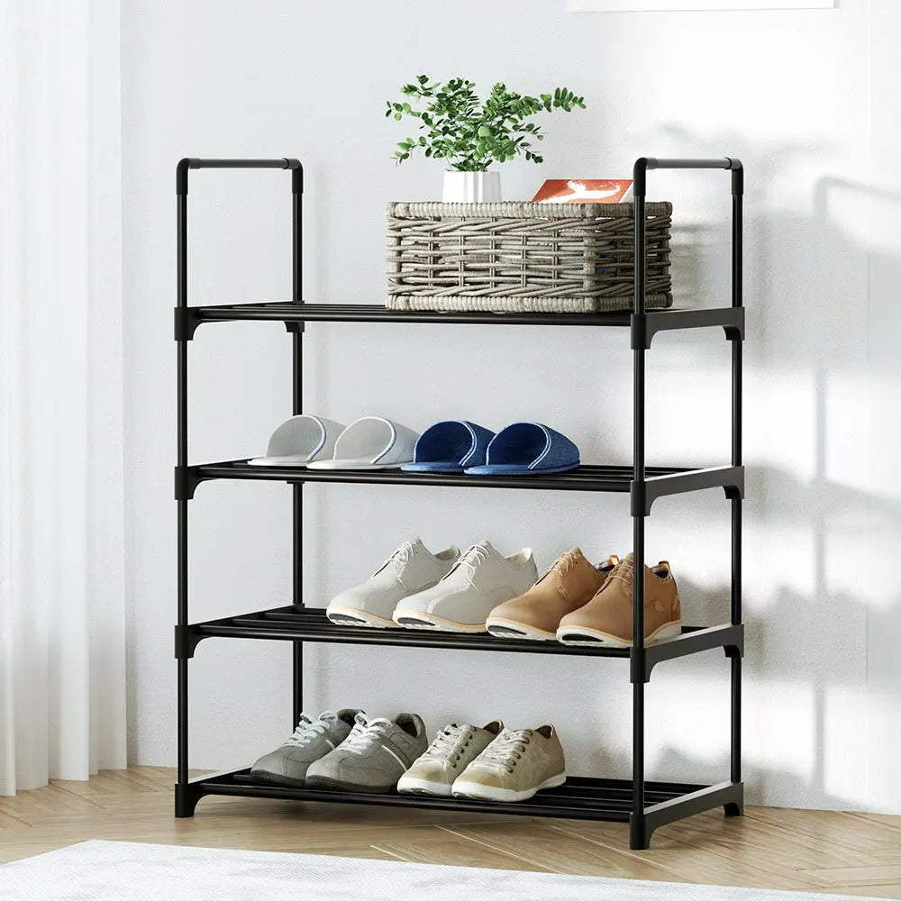 Artiss Shoe Rack Cabinet Stackable 4-tier 12 Pairs Black Wholesale Hub