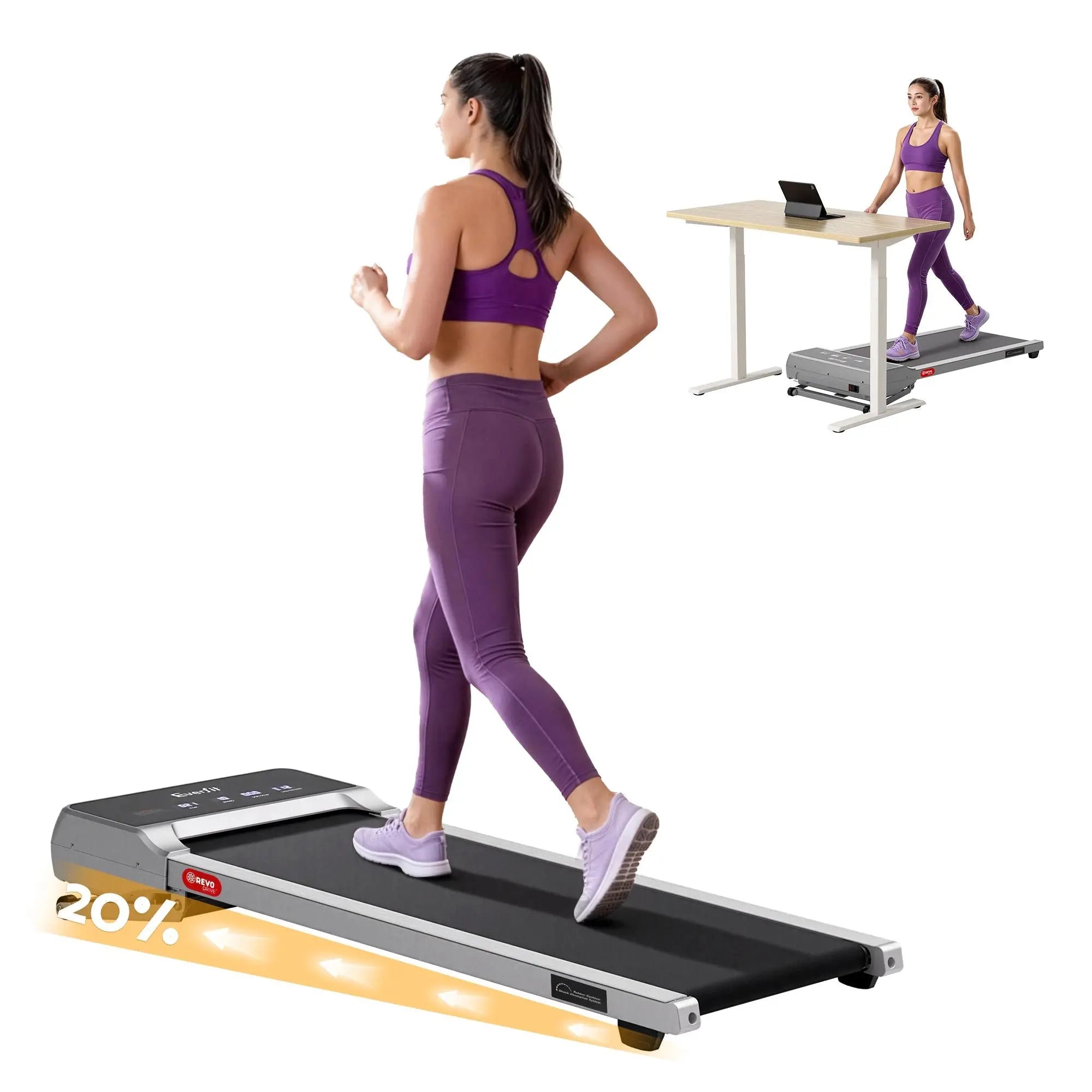 Everfit 3 in 1 Walking Pad Treadmill 20% Auto Incline Under Desk Treadmills for Home Gym With 40cm Wide Belt Sliver Wholesale Hub