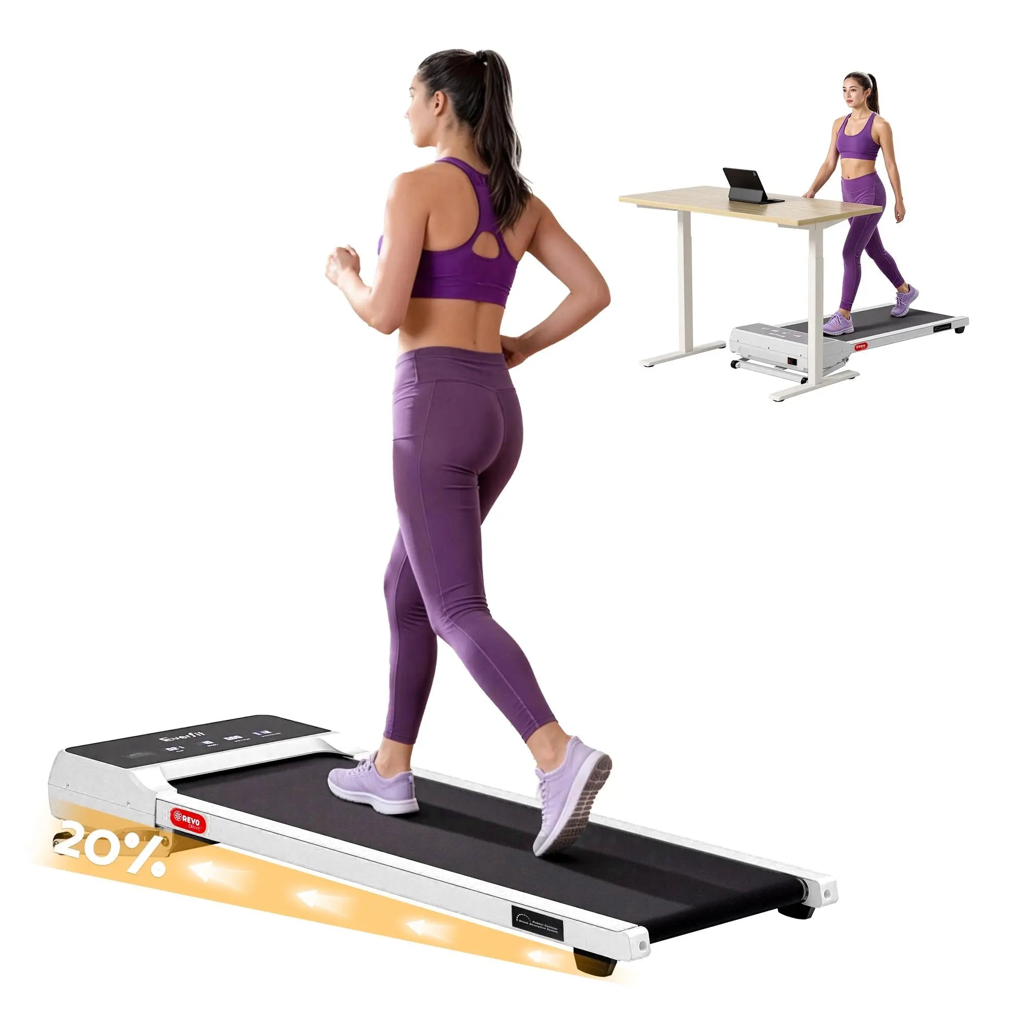 Everfit 3 in 1 Walking Pad Treadmill 20% Auto Incline Under Desk Treadmills for Home Gym With 40cm Wide Belt White Wholesale Hub