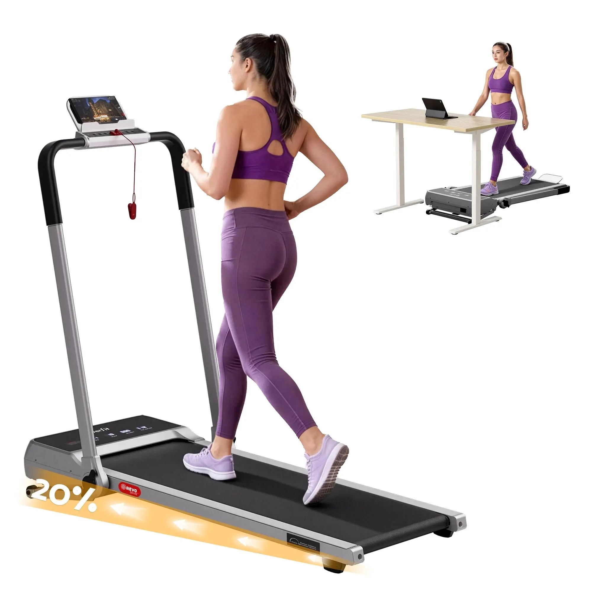 Everfit 3 in 1 Walking Pad Treadmill 20% Auto Incline Under Desk Foldable Treadmills for Home With 40cm Wide Belt Silver Wholesale Hub