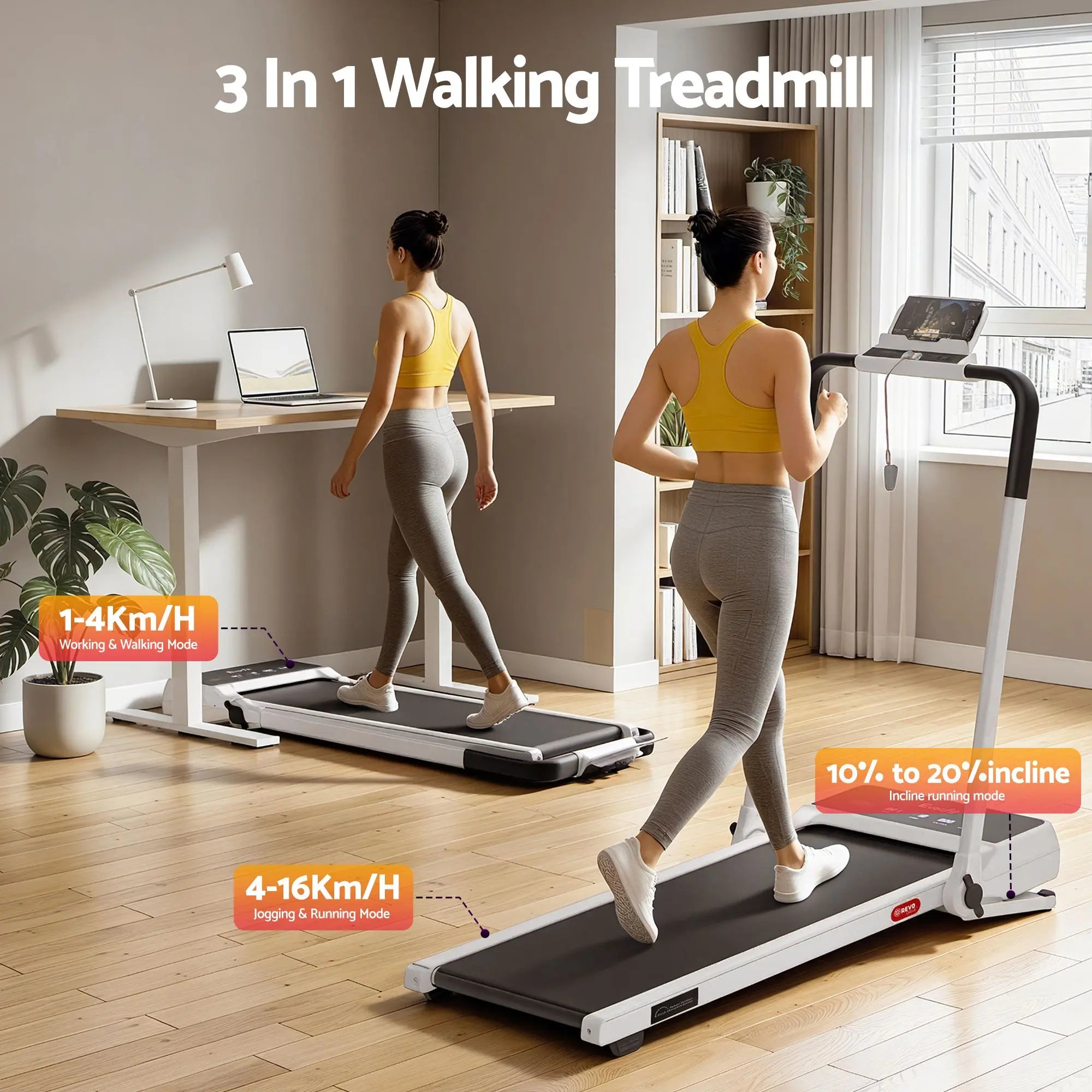 Everfit 3 in 1 Walking Pad Treadmill 20% Auto Incline Under Desk Foldable Treadmills for Home With 40cm Wide Belt White Wholesale Hub