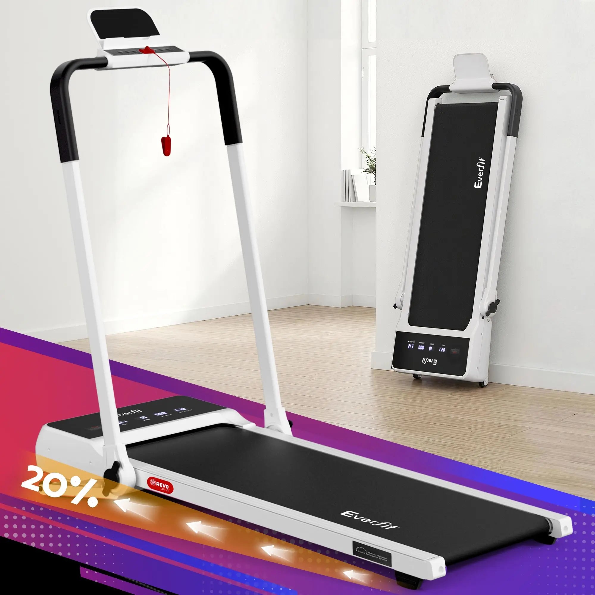 Everfit 3 in 1 Walking Pad Treadmill 20% Auto Incline Under Desk Foldable Treadmills for Home With 40cm Wide Belt White Wholesale Hub