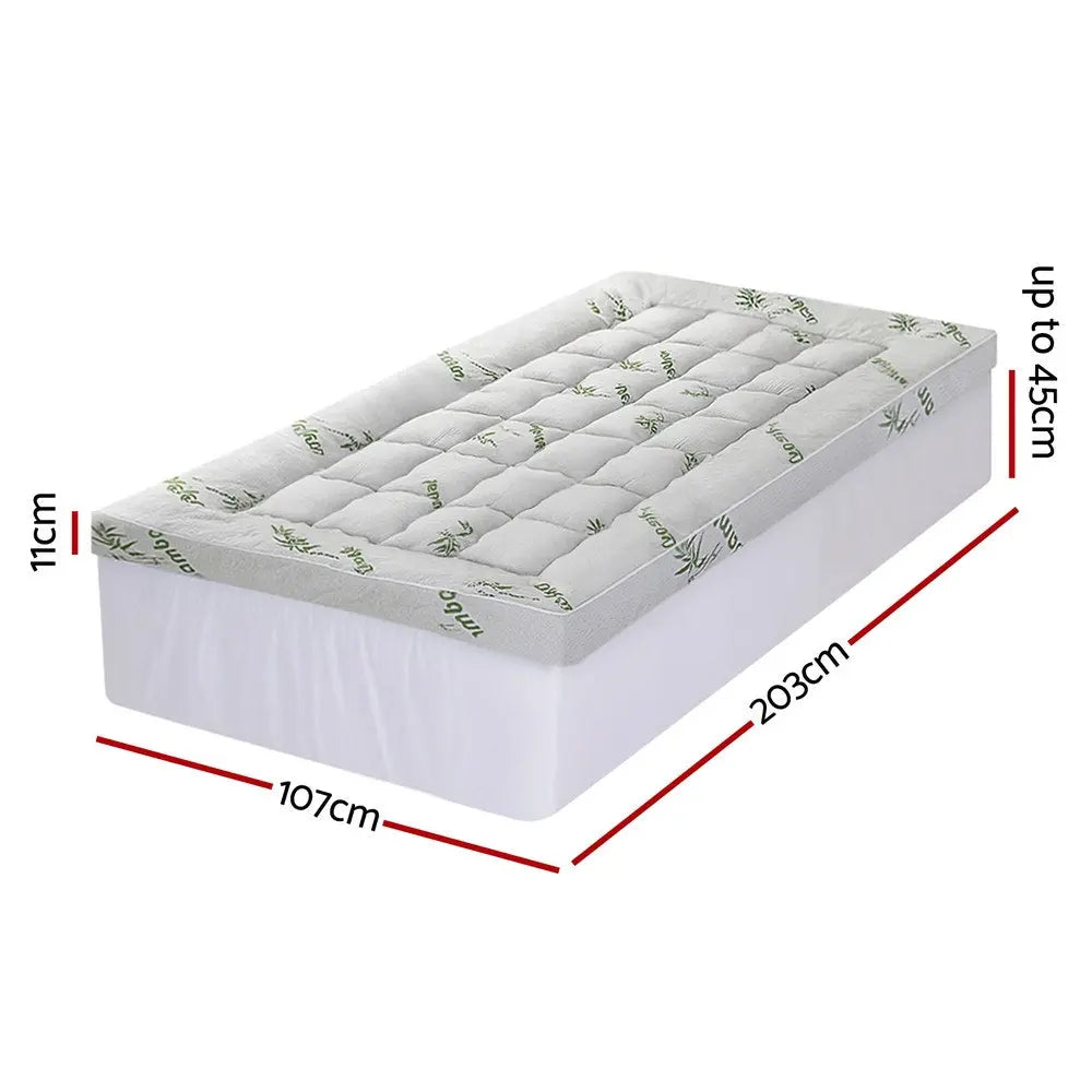 Giselle Bedding 1500GSM Pillowtop Mattress Topper Bamboo Mattress Pad for Back Pain Relief Washable 11cm Thick Bed Cover with 45cm Deep Pocket King Single Wholesale Hub