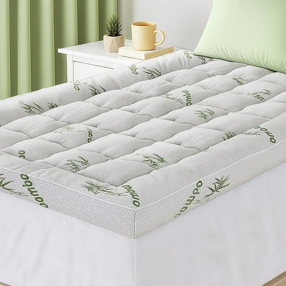 Giselle Bedding 1500GSM Pillowtop Mattress Topper Bamboo Mattress Pad for Back Pain Relief Washable 11cm Thick Bed Cover with 45cm Deep Pocket King Single Wholesale Hub