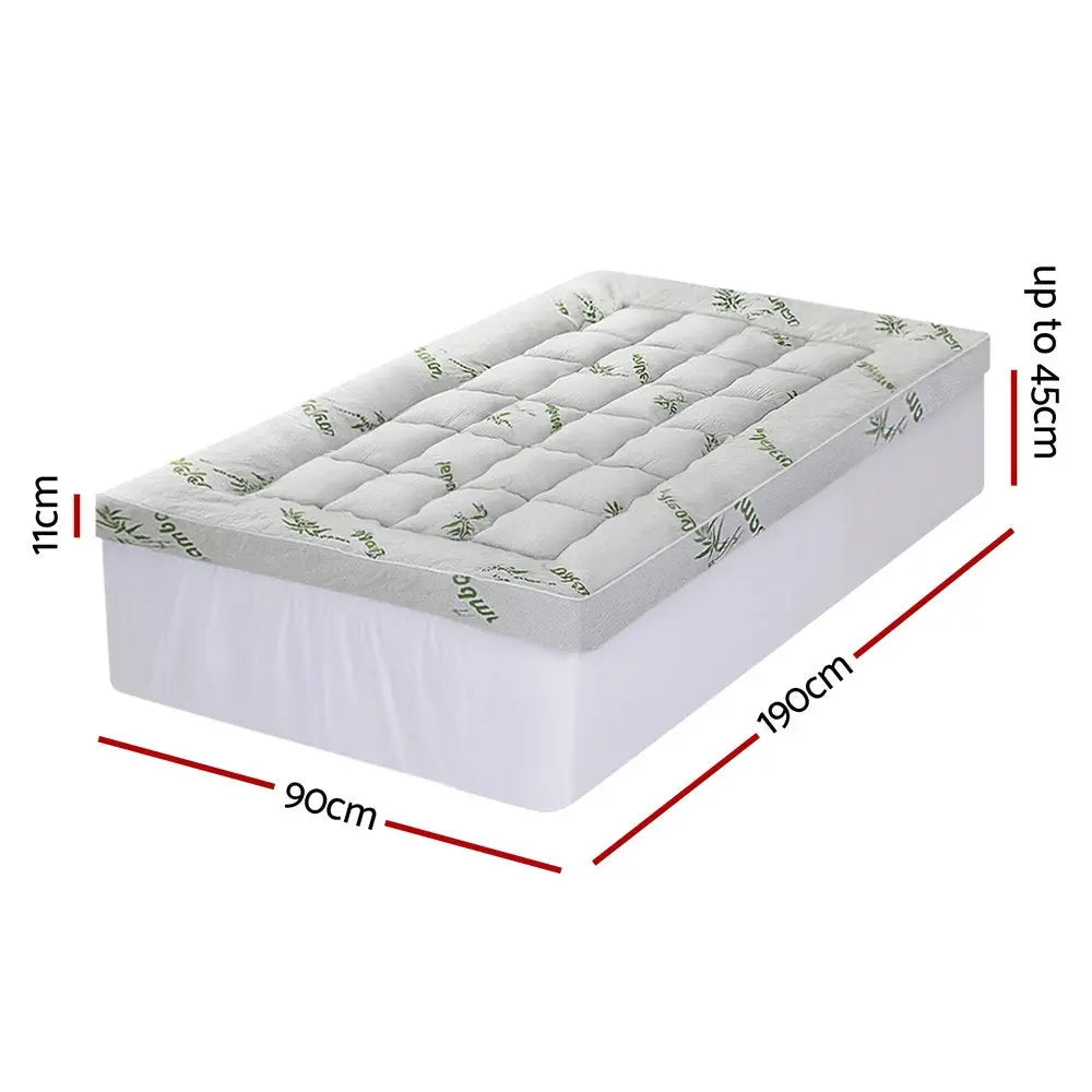 Giselle Bedding 1500GSM Pillowtop Mattress Topper Bamboo Mattress Pad for Back Pain Relief Washable 11cm Thick Bed Cover with 45cm Deep Pocket Single Wholesale Hub
