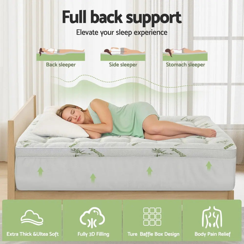 Giselle Bedding 1500GSM Pillowtop Mattress Topper Bamboo Mattress Pad for Back Pain Relief Washable 11cm Thick Bed Cover with 45cm Deep Pocket Single Wholesale Hub