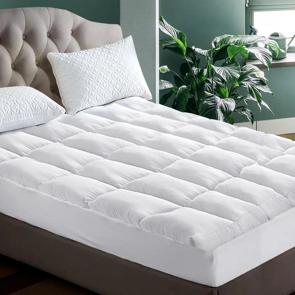 Giselle Bedding Pillowtop Mattress Topper 5cm Thick Pad for Back Pain Relief Washable Underlay Protector 1000GSM Microfibre Filling 45cm Deep Pocket King Single Wholesale Hub