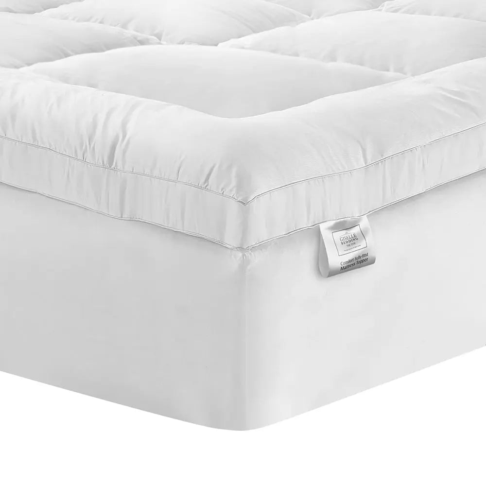 Giselle Bedding Pillowtop Mattress Topper 5cm Thick Pad for Back Pain Relief Washable Underlay Protector 1000GSM Microfibre Filling 45cm Deep Pocket King Single Wholesale Hub