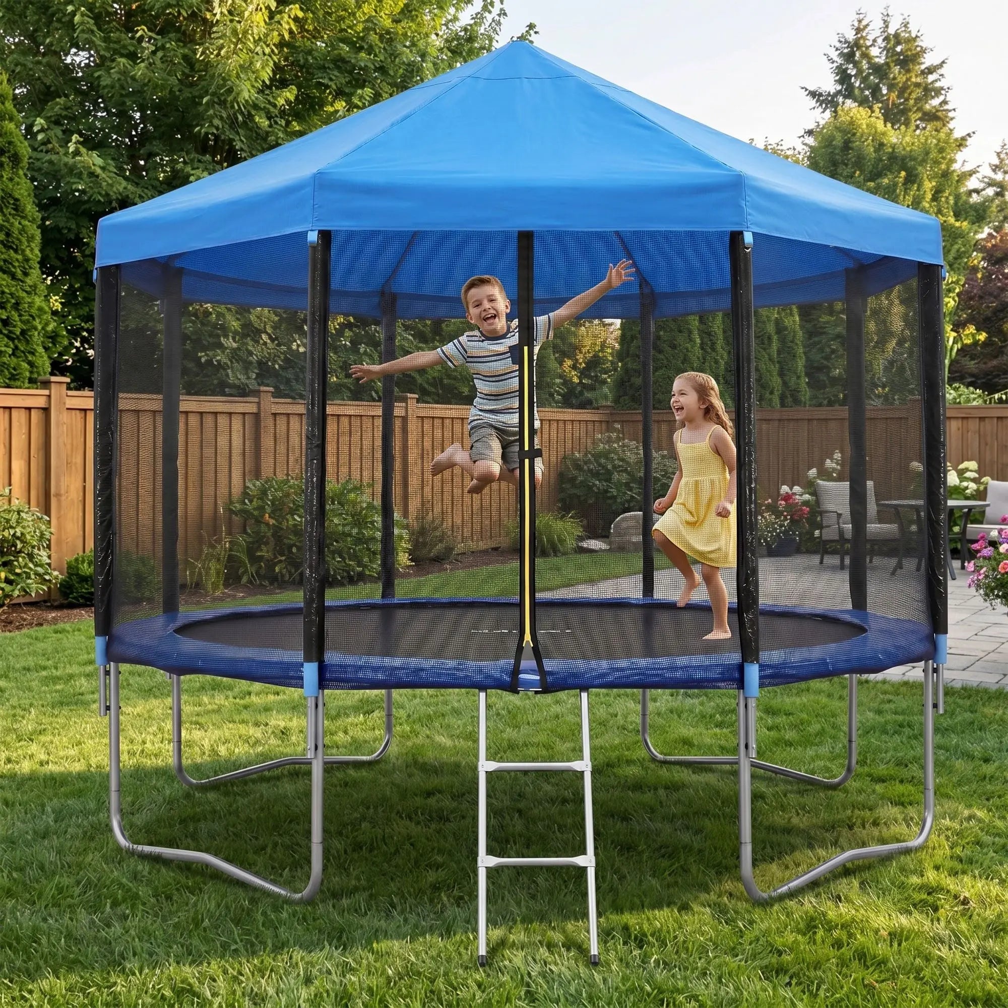 Everfit 12FT Kids Trampoline with Blue Tent Cover Ladder Rebounder Outdoor Toys Wholesale Hub