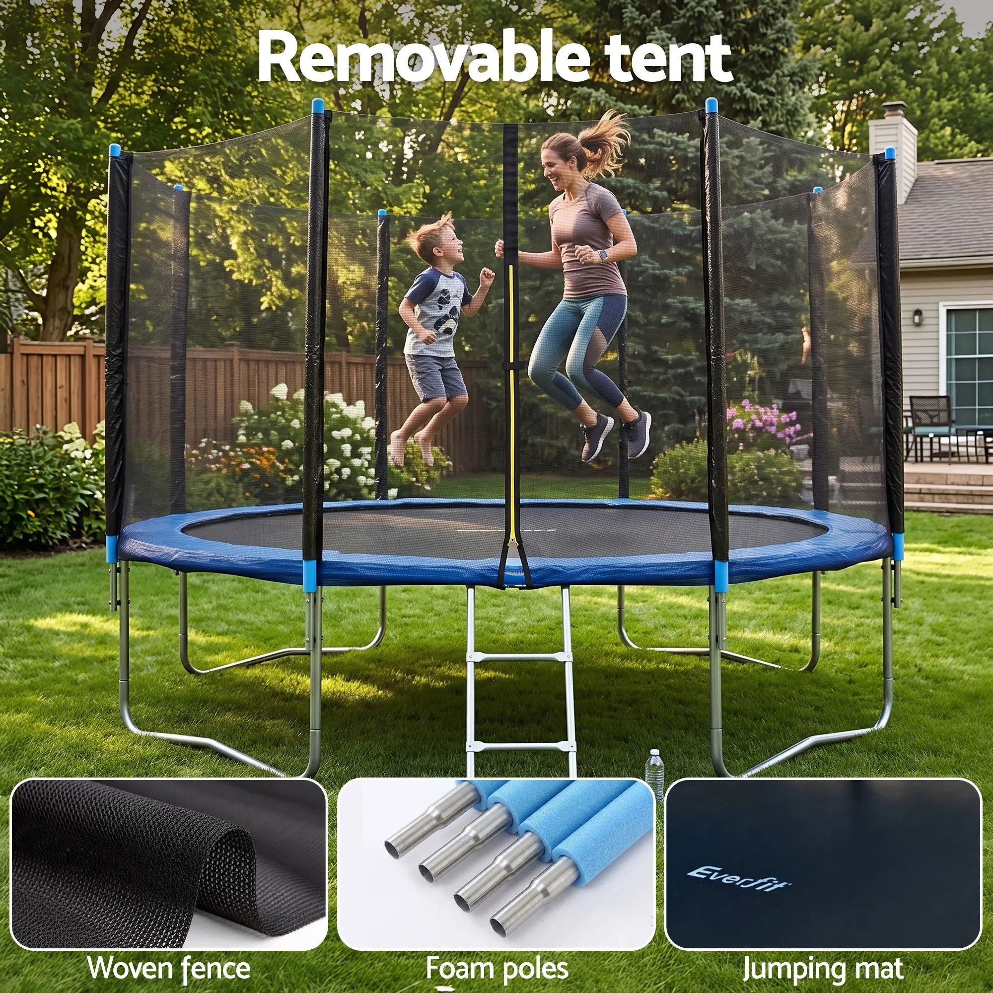 Everfit 12FT Kids Trampoline with Blue Tent Cover Ladder Rebounder Outdoor Toys Wholesale Hub