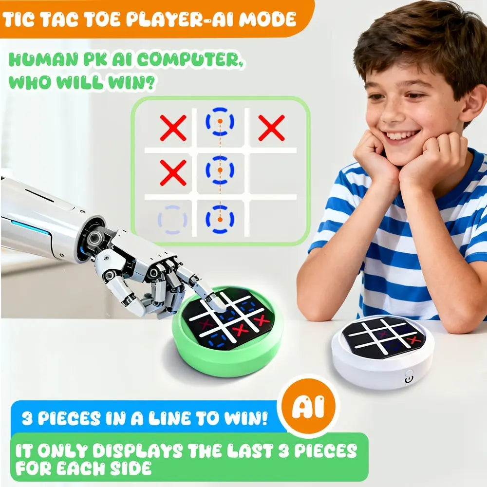 4-in-1 Electronic Tic Tac Toe Game: AI Battle, Two-Player Mode, Memory & Speed Challenge | Handheld Portable Game Console, Suitable for Both Kids and Adults (Batteries Not Included)(WHITE) Wholesale Hub