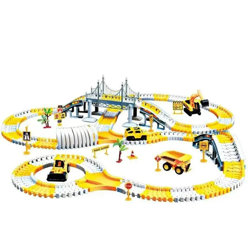 343 track-building sets, track-course - STEM learning toys, construction vehicles (concrete mixers, dump trucks), Track-birthday/Christmas gifts for boys - Developing motor skills and creativity - Compatible with the major Wholesale Hub