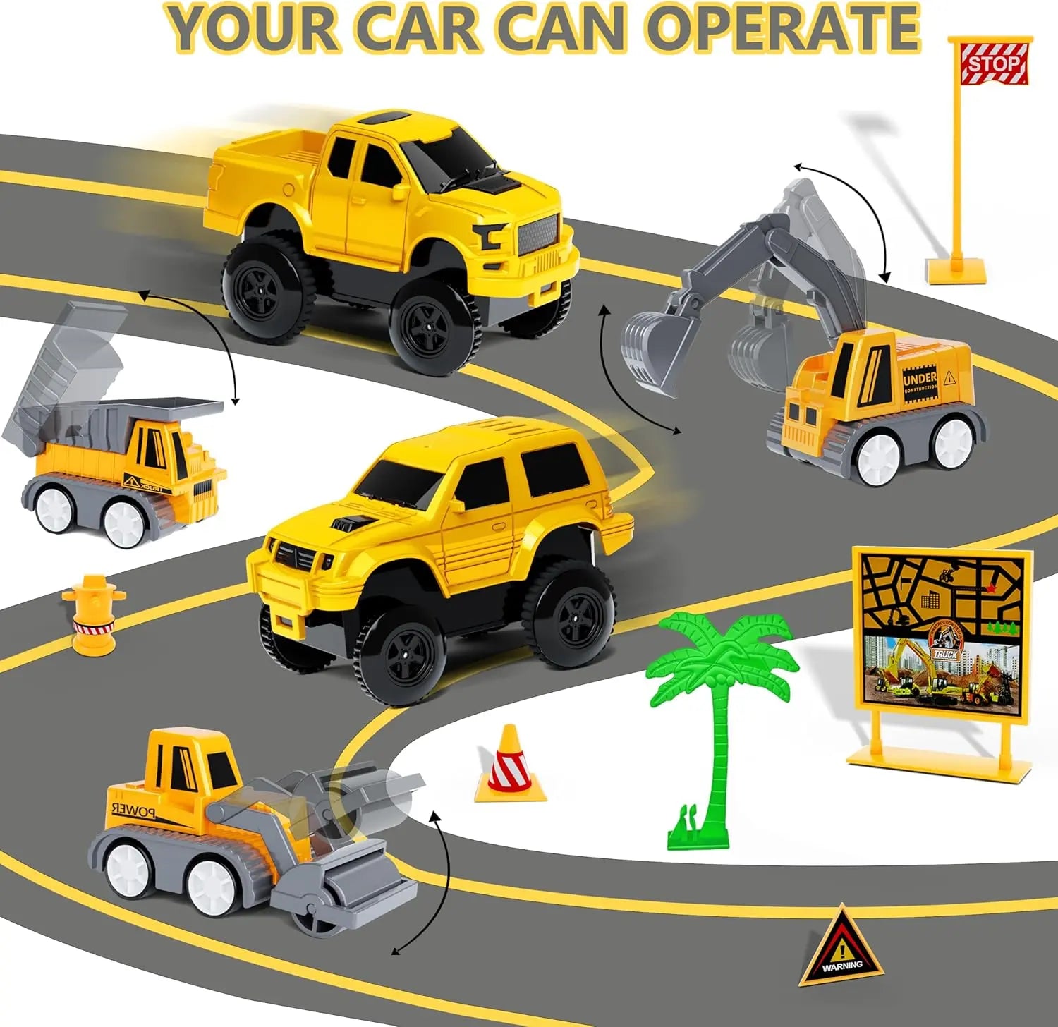 343 track-building sets, track-course - STEM learning toys, construction vehicles (concrete mixers, dump trucks), Track-birthday/Christmas gifts for boys - Developing motor skills and creativity - Compatible with the major Wholesale Hub