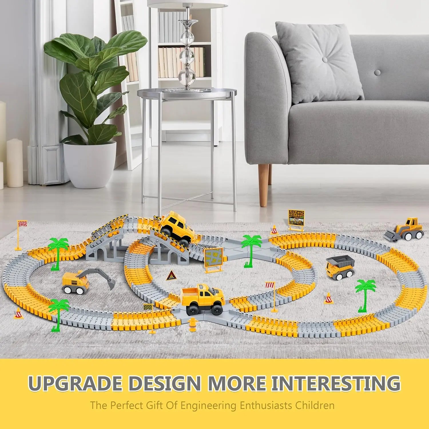 343 track-building sets, track-course - STEM learning toys, construction vehicles (concrete mixers, dump trucks), Track-birthday/Christmas gifts for boys - Developing motor skills and creativity - Compatible with the major Wholesale Hub