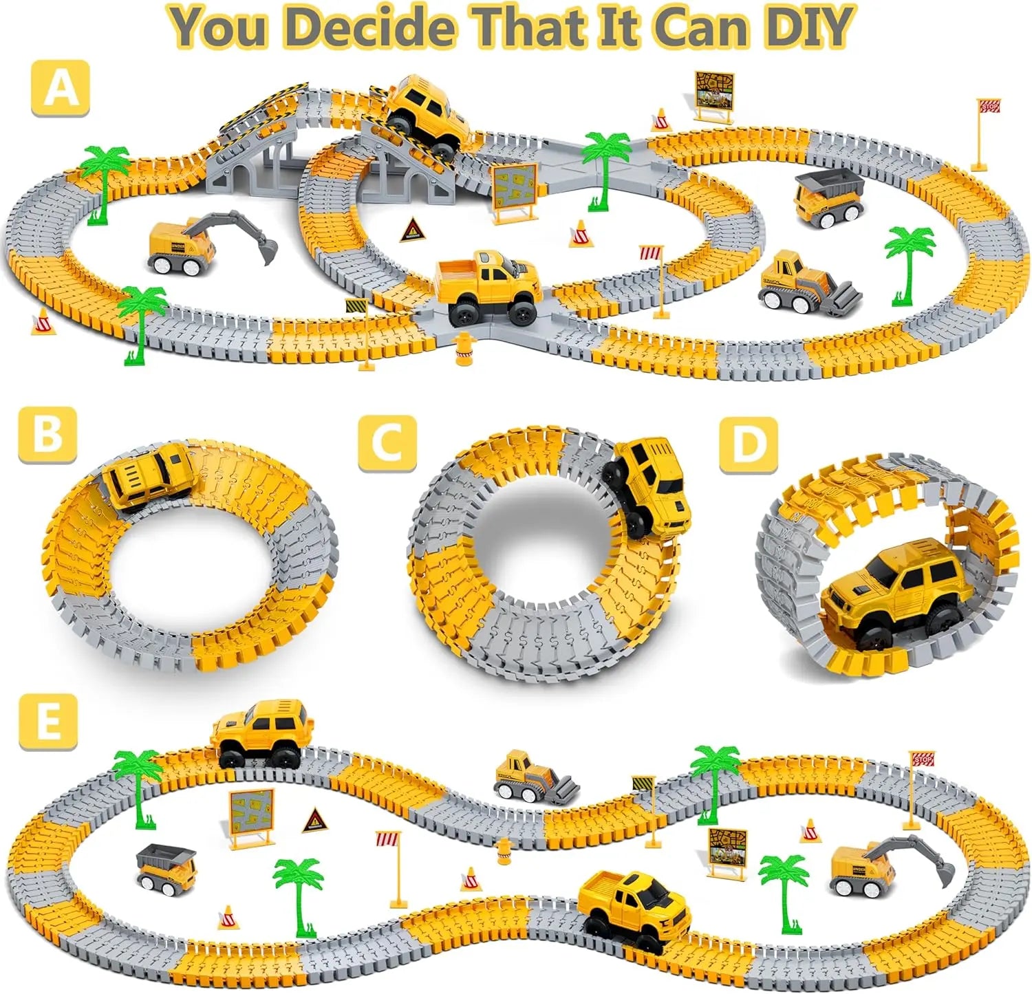 343 track-building sets, track-course - STEM learning toys, construction vehicles (concrete mixers, dump trucks), Track-birthday/Christmas gifts for boys - Developing motor skills and creativity - Compatible with the major Wholesale Hub