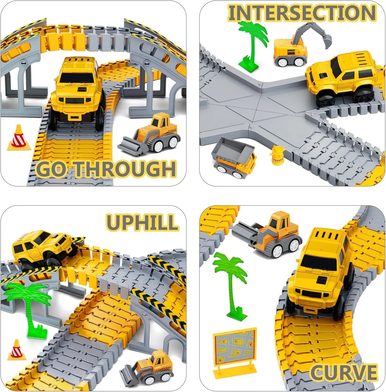 343 track-building sets, track-course - STEM learning toys, construction vehicles (concrete mixers, dump trucks), Track-birthday/Christmas gifts for boys - Developing motor skills and creativity - Compatible with the major Wholesale Hub
