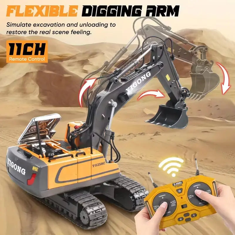 Mini Excavator Toy with Remote & App Control, High-Tech 11-Channel Alloy & Plastic Engineering Vehicle, Fun Toy for Men, Perfect Gift for Kids. Wholesale Hub