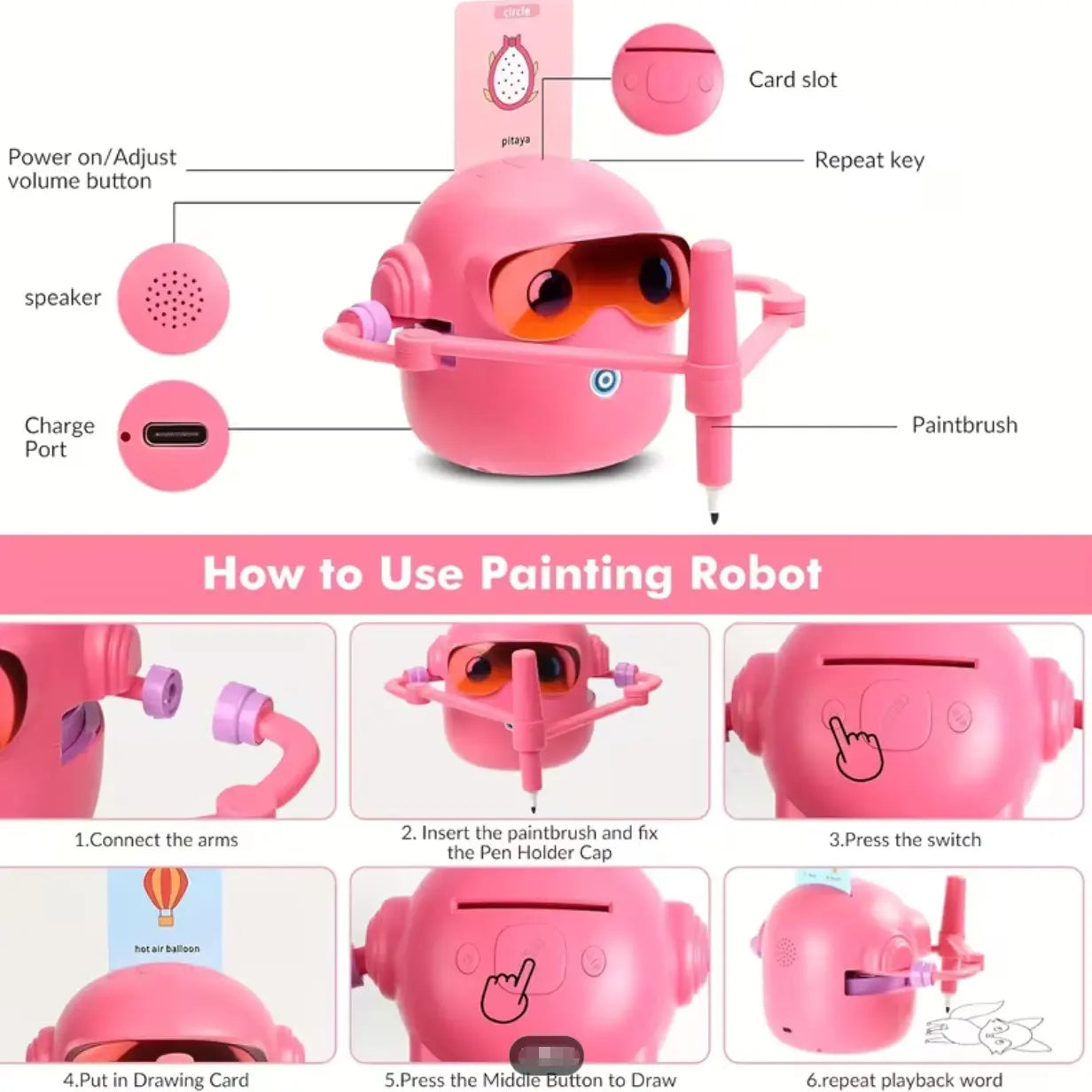 Smart Children's Drawing Robot, an automatic drawing robot toy and interactive educational painting machine. This intelligent robot is a fun educational toy, equipped with 100 cards, suitable for boys and girls aged 3 and above. It makes a perfect gift fo Wholesale Hub