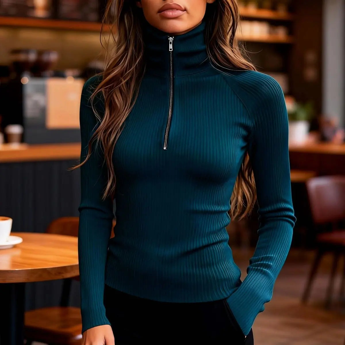 Women'S Turtleneck Top Black High Neck Top Slim Fit Knitwear Winter Layering - Coffee - Size S(AU S/EU46) Wholesale Hub