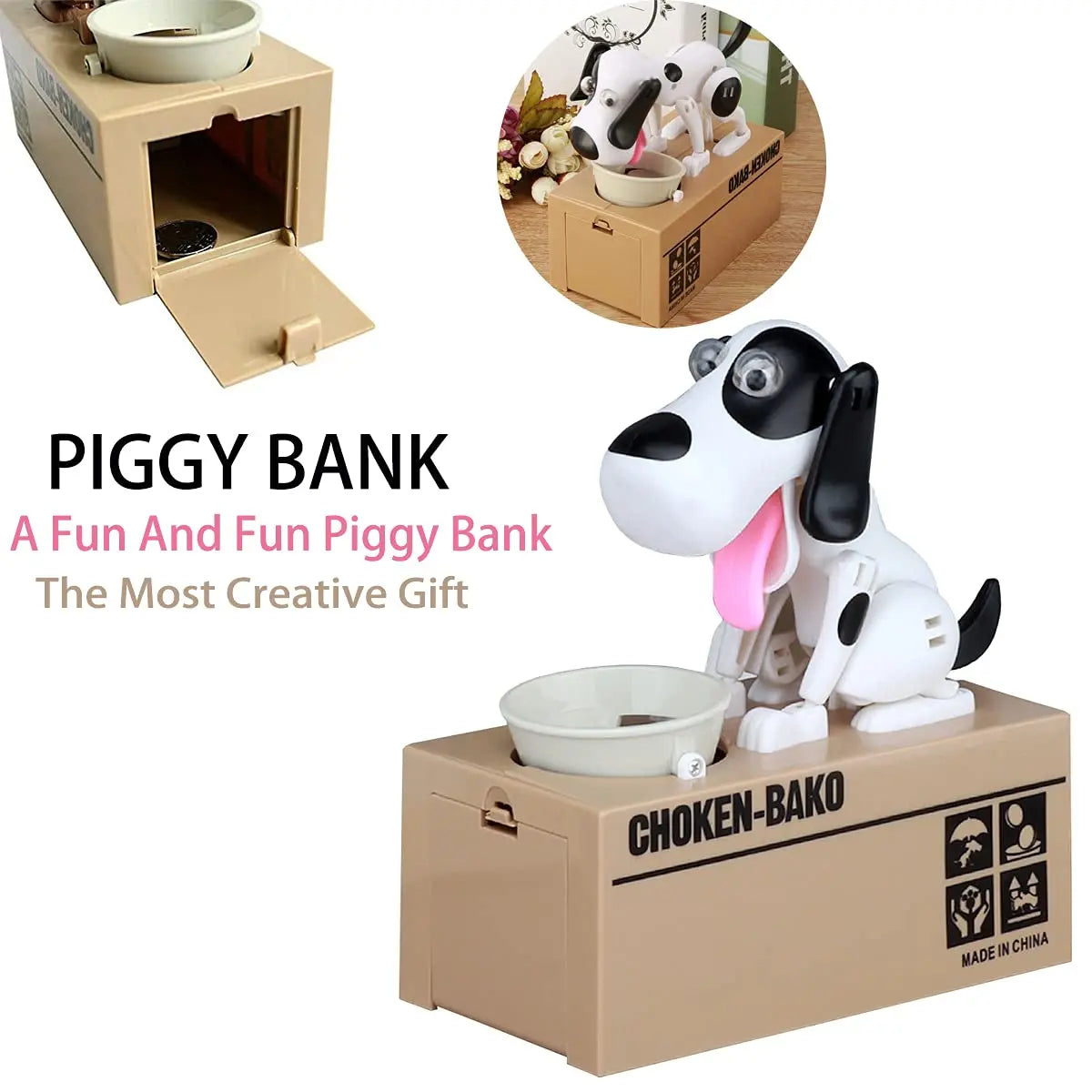 Interactive Dog Coin Bank – Automatic Electric Money Saving Piggy Bank with Moving Dog Design – Fun Kids Gift & Desk Decor (White) Wholesale Hub