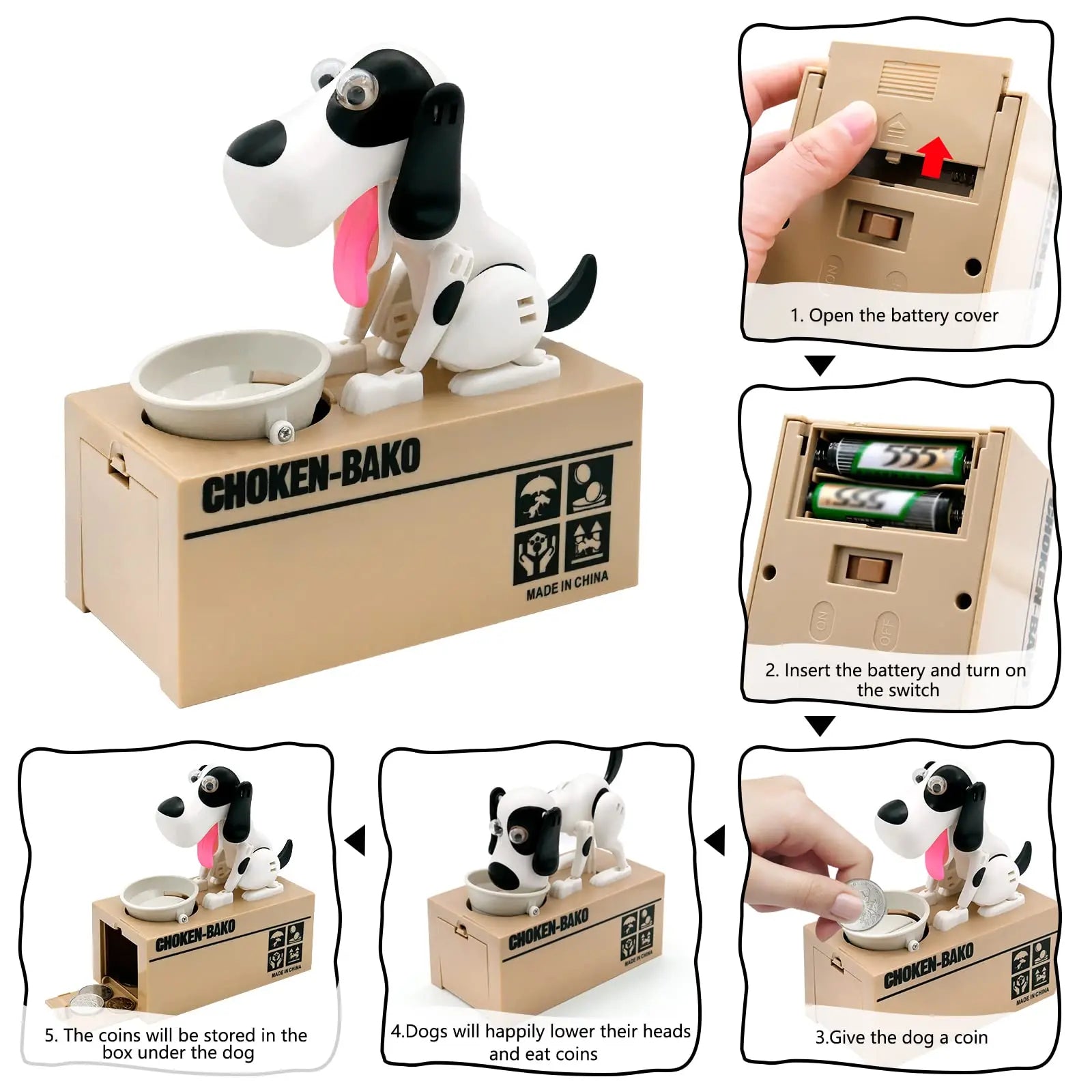 Interactive Dog Coin Bank – Automatic Electric Money Saving Piggy Bank with Moving Dog Design – Fun Kids Gift & Desk Decor (White) Wholesale Hub