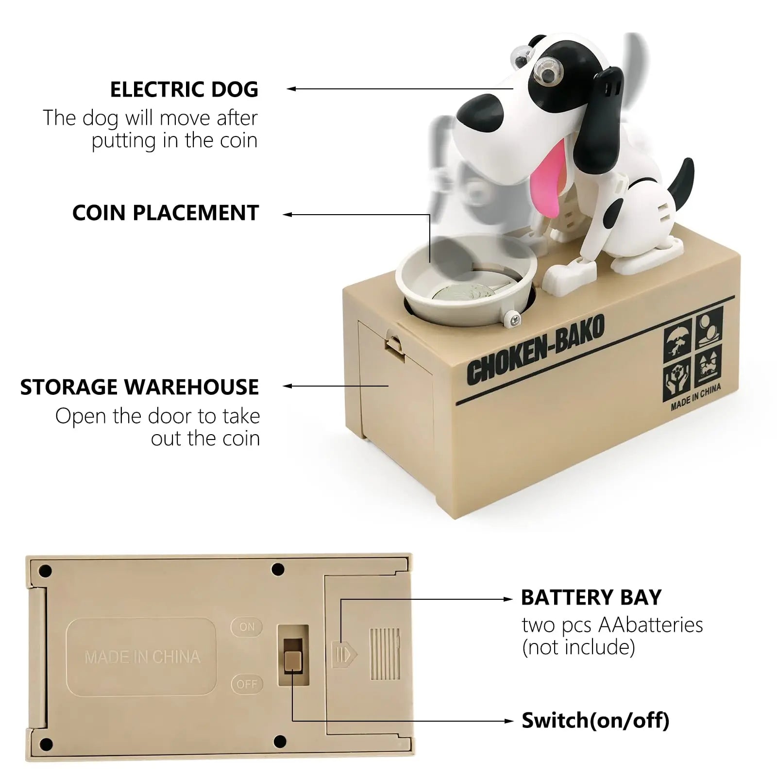 Interactive Dog Coin Bank – Automatic Electric Money Saving Piggy Bank with Moving Dog Design – Fun Kids Gift & Desk Decor (White) Wholesale Hub