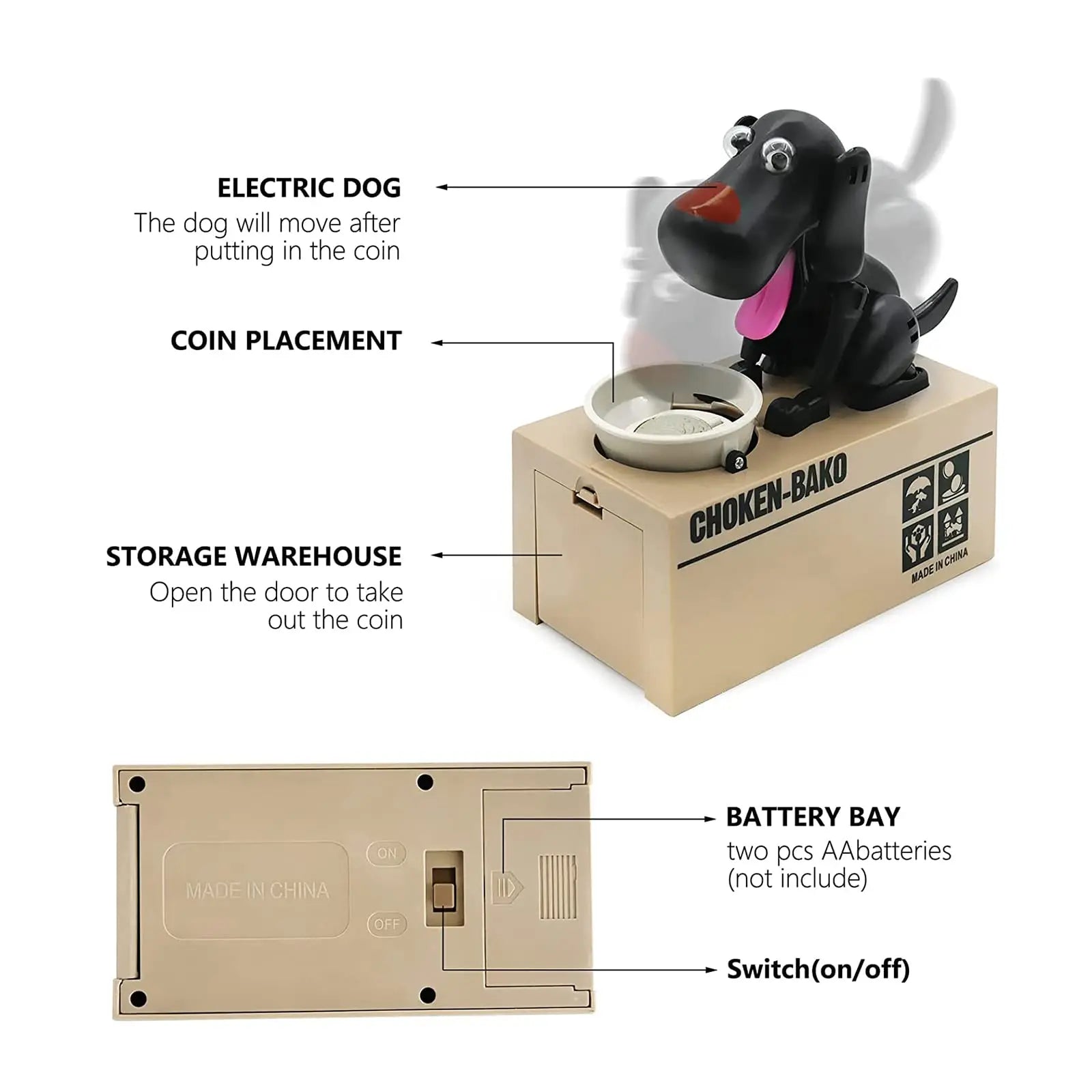 Interactive Dog Coin Bank – Automatic Electric Money Saving Piggy Bank with Moving Dog Design – Fun Kids Gift & Desk Decor (Black) Wholesale Hub