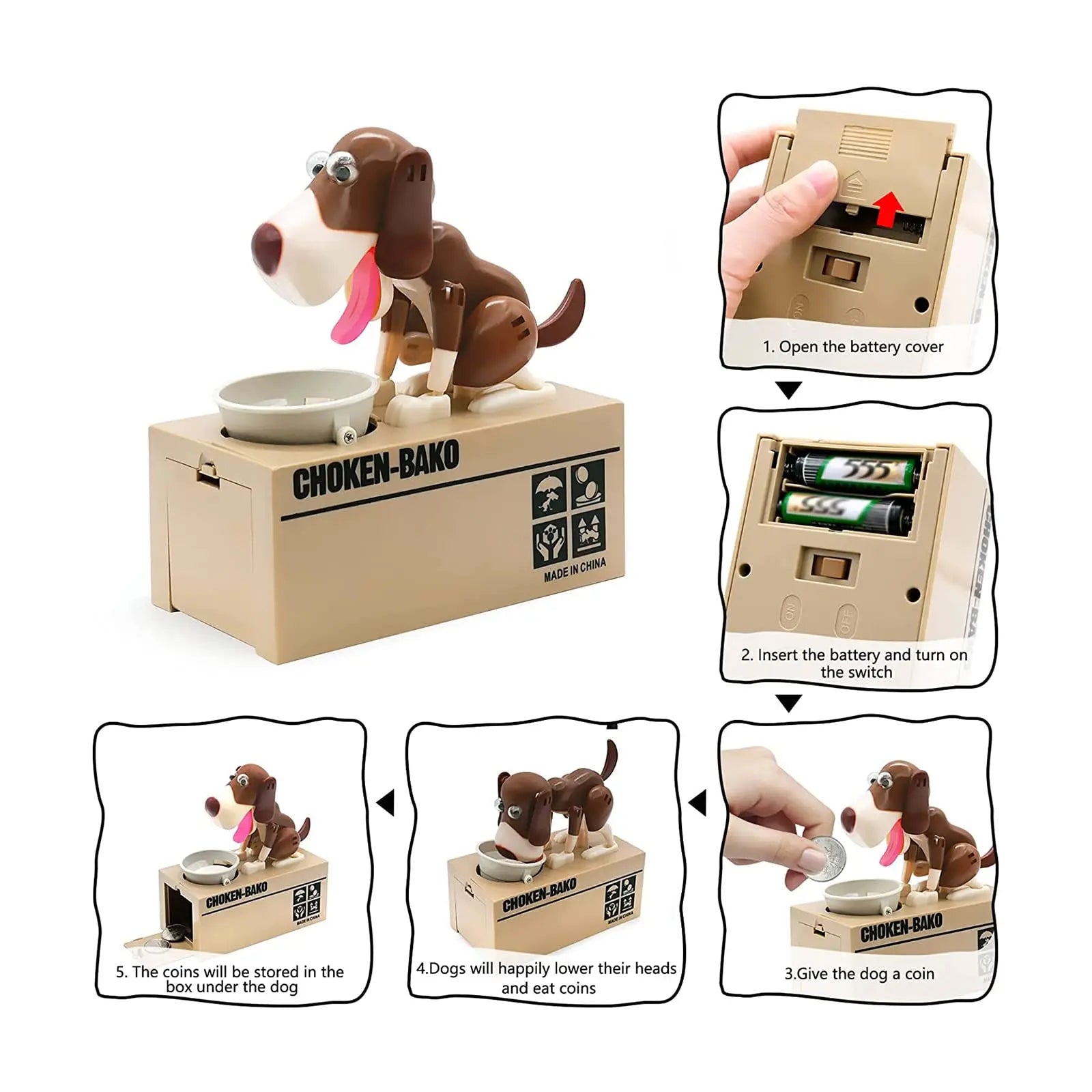 Interactive Dog Coin Bank – Automatic Electric Money Saving Piggy Bank with Moving Dog Design – Fun Kids Gift & Desk Decor (Coffee) Wholesale Hub