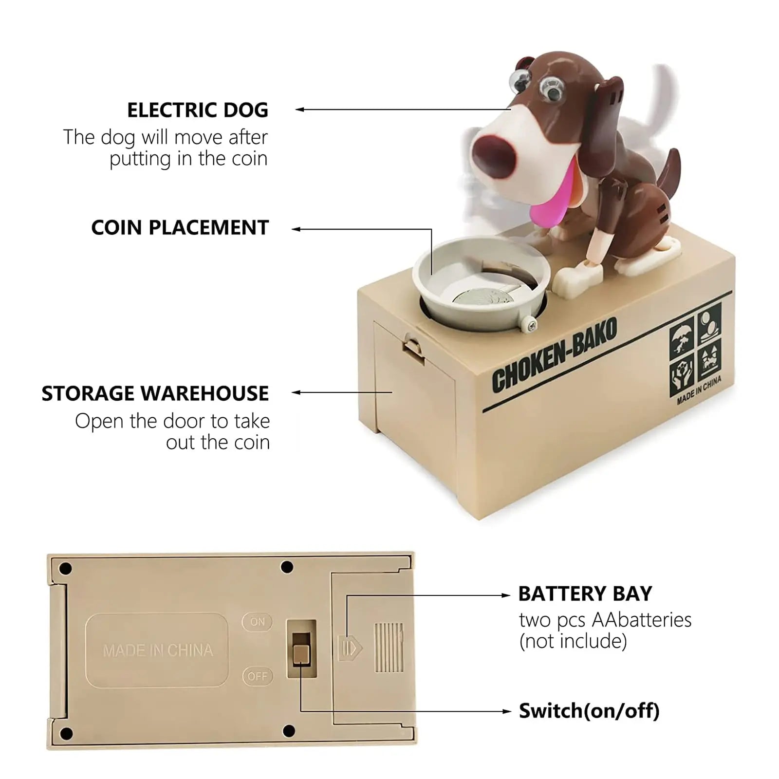 Interactive Dog Coin Bank – Automatic Electric Money Saving Piggy Bank with Moving Dog Design – Fun Kids Gift & Desk Decor (Coffee) Wholesale Hub
