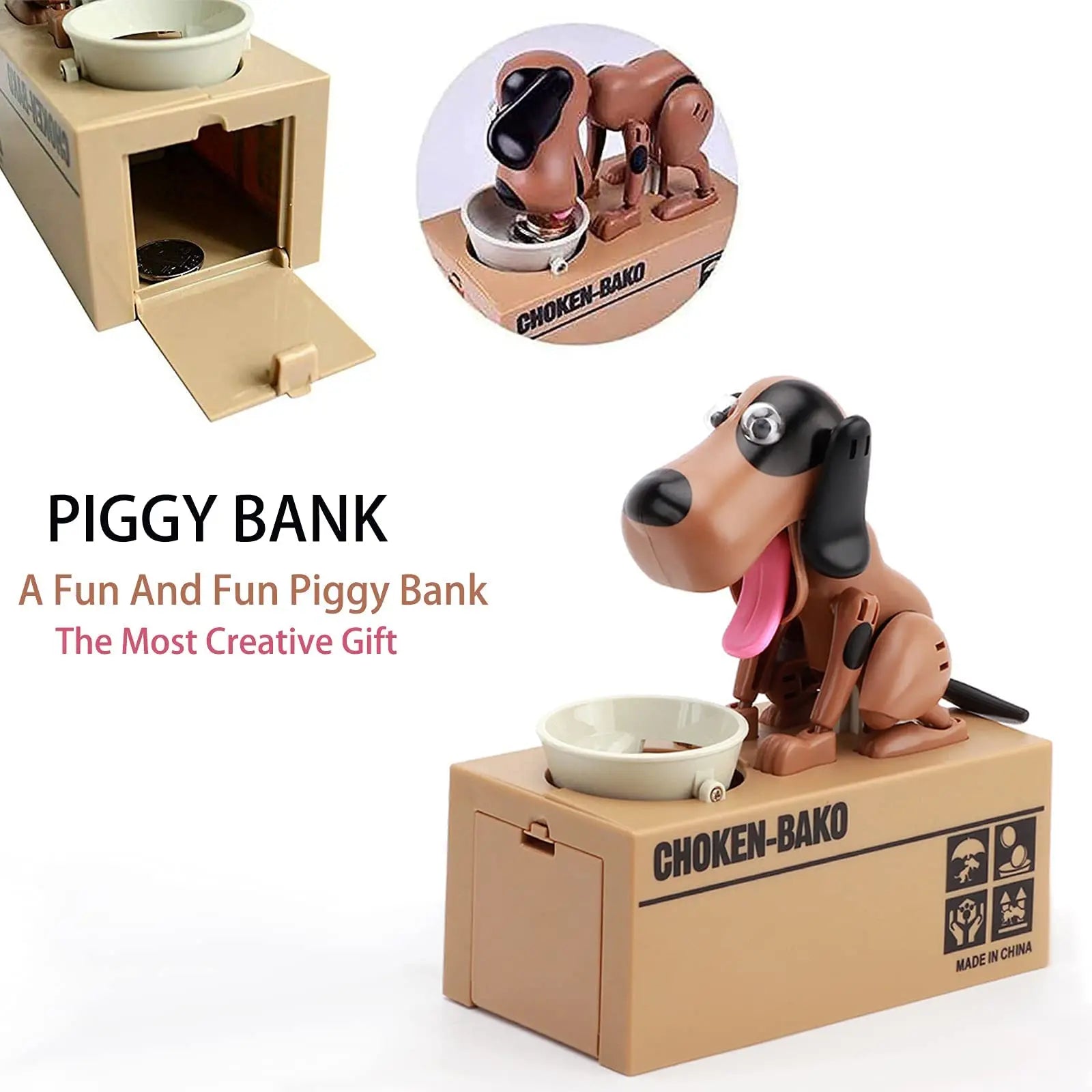 Interactive Dog Coin Bank – Automatic Electric Money Saving Piggy Bank with Moving Dog Design – Fun Kids Gift & Desk Decor (Brown) Wholesale Hub