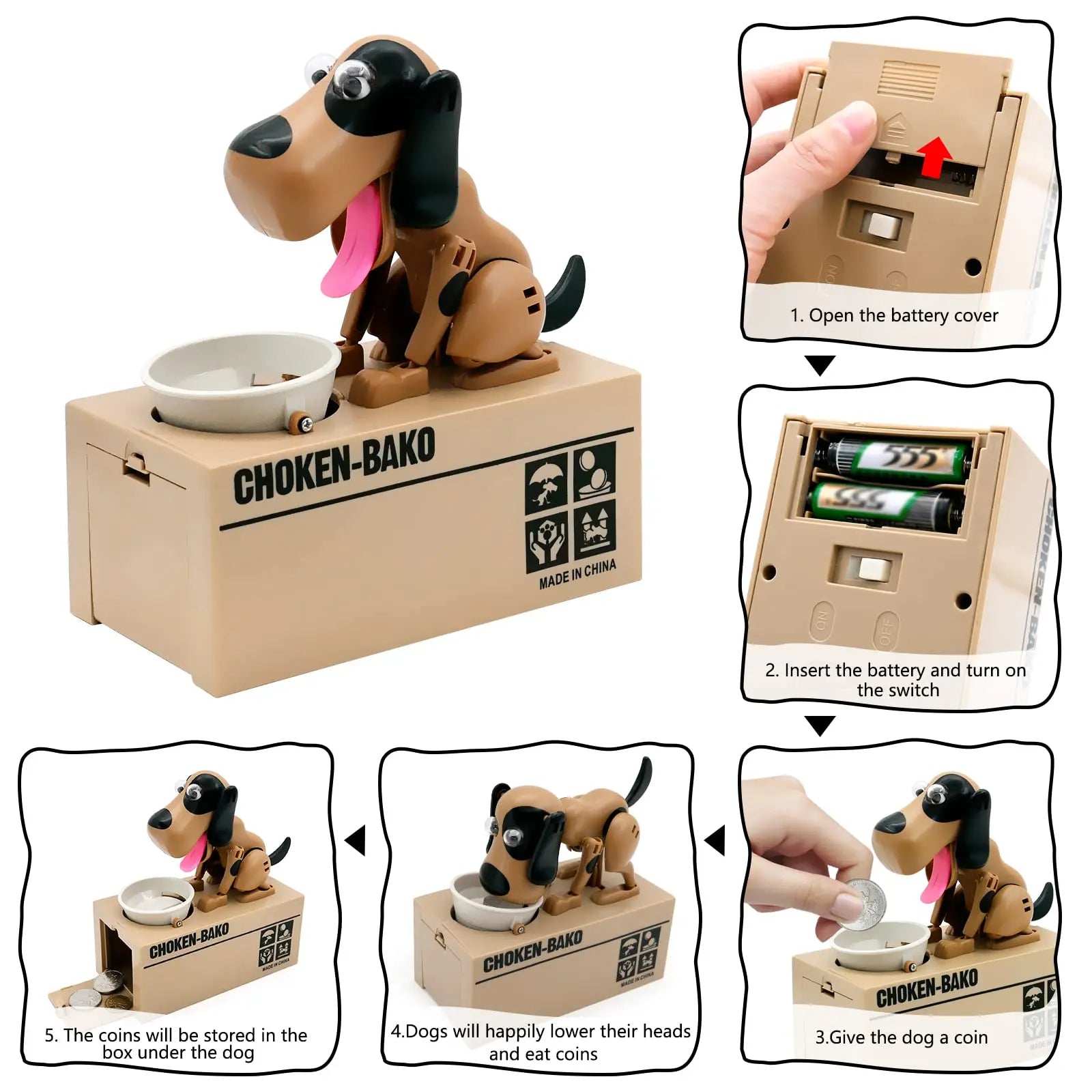 Interactive Dog Coin Bank – Automatic Electric Money Saving Piggy Bank with Moving Dog Design – Fun Kids Gift & Desk Decor (Brown) Wholesale Hub