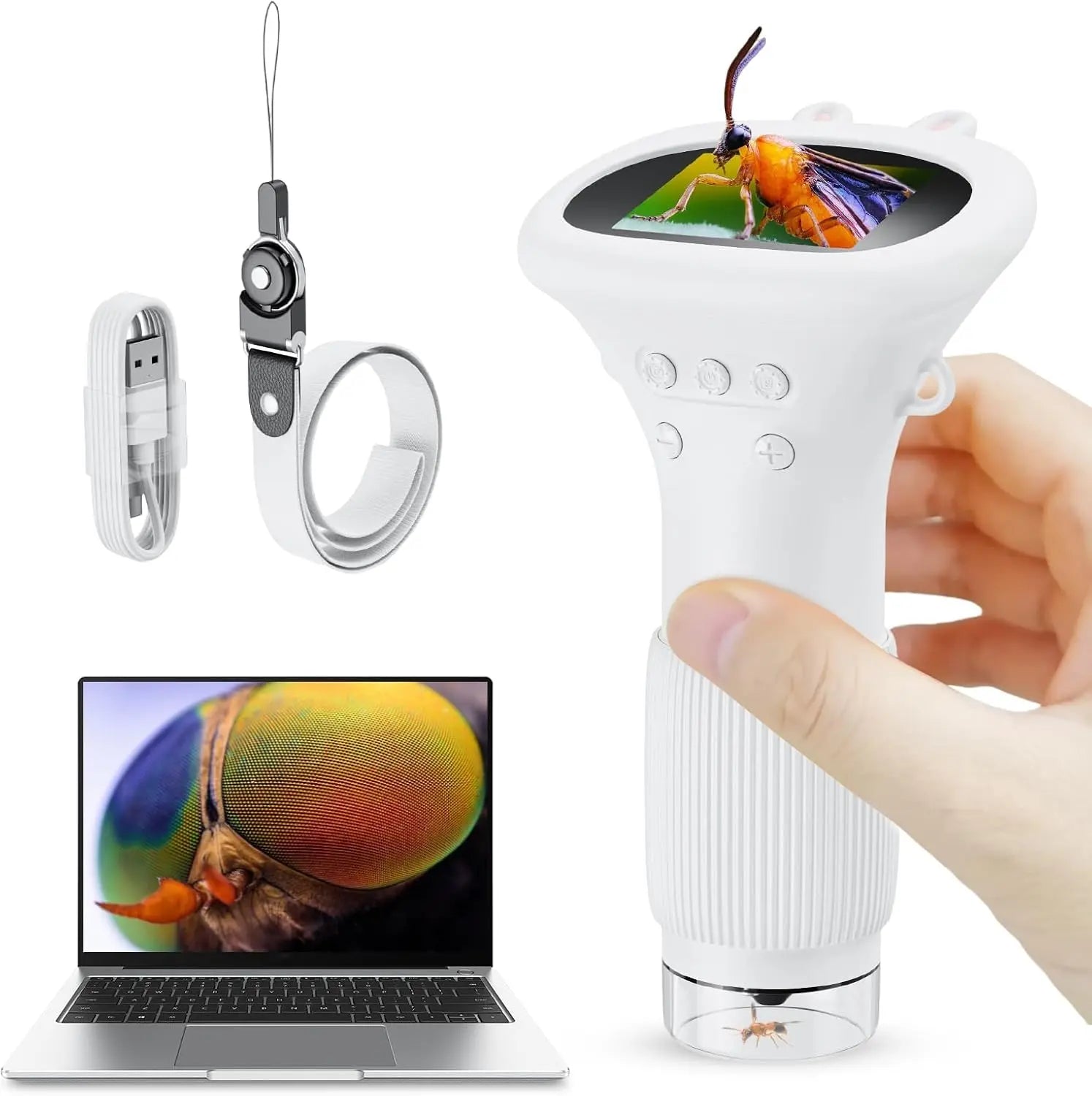 Student Digital Microscope for Kids – Portable 1000x Magnification Handheld Scope with 2 Inch HD Screen, LED Light & Photo Storage, Ideal for Science Class and Outdoor Exploration (White) Wholesale Hub