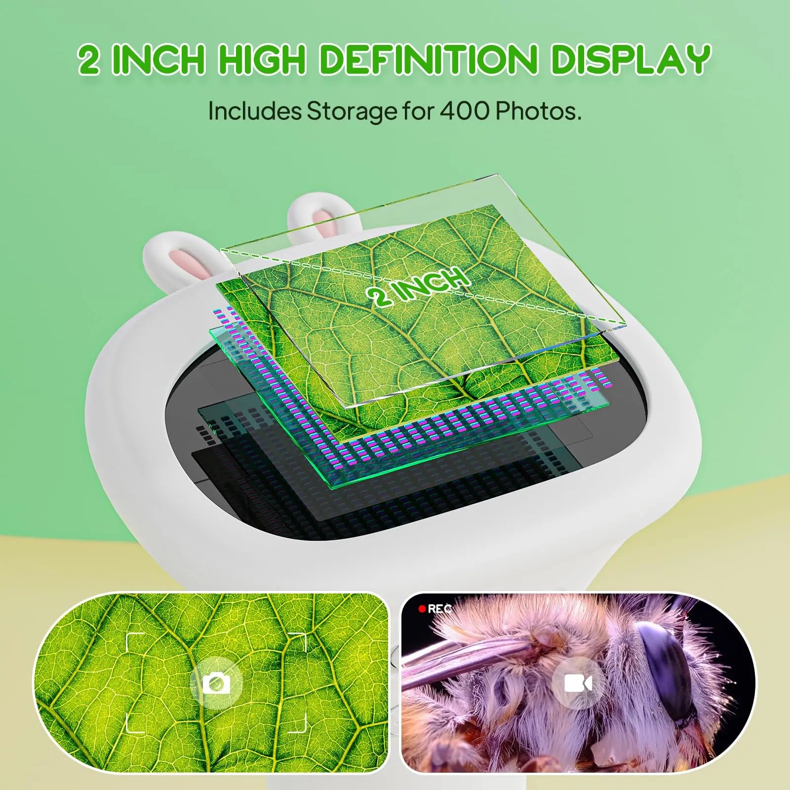 Student Digital Microscope for Kids – Portable 1000x Magnification Handheld Scope with 2 Inch HD Screen, LED Light & Photo Storage, Ideal for Science Class and Outdoor Exploration (White) Wholesale Hub