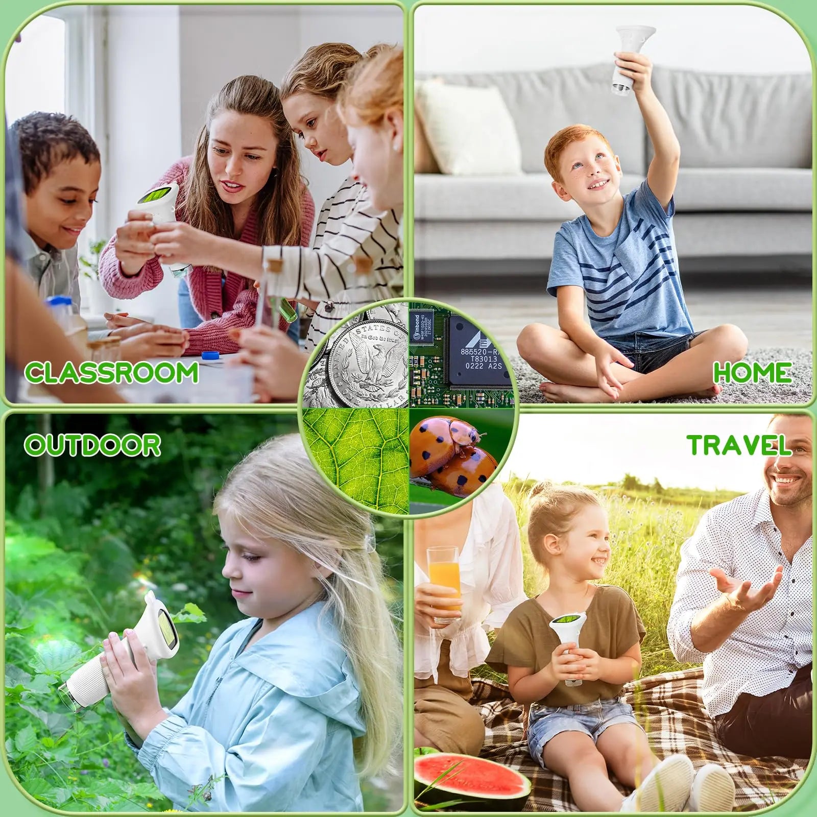 Student Digital Microscope for Kids – Portable 1000x Magnification Handheld Scope with 2 Inch HD Screen, LED Light & Photo Storage, Ideal for Science Class and Outdoor Exploration (White) Wholesale Hub