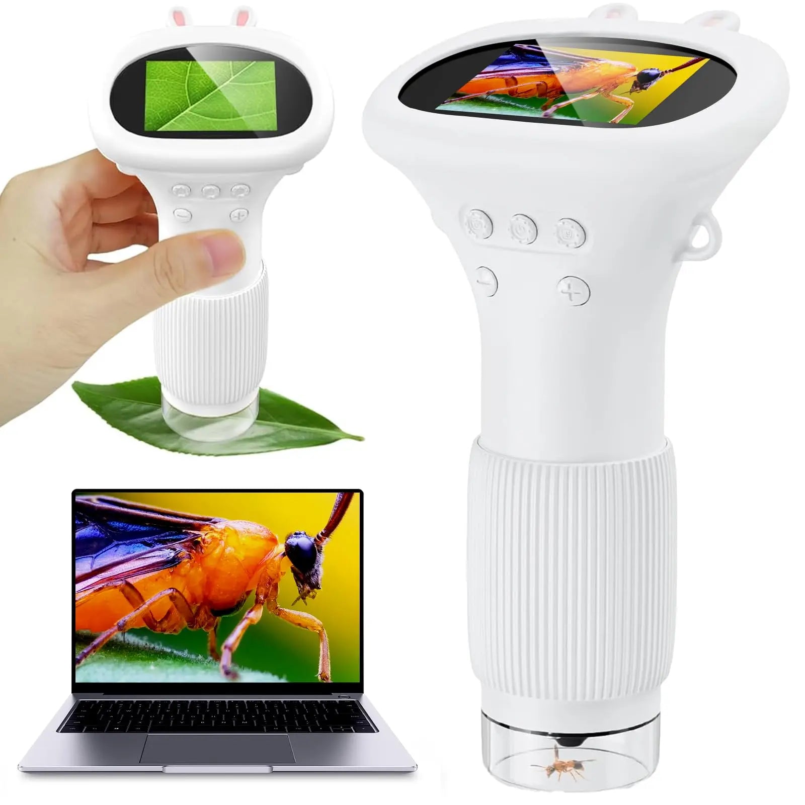 Student Digital Microscope for Kids – Portable 1000x Magnification Handheld Scope with 2 Inch HD Screen, LED Light & Photo Storage, Ideal for Science Class and Outdoor Exploration (White) Wholesale Hub