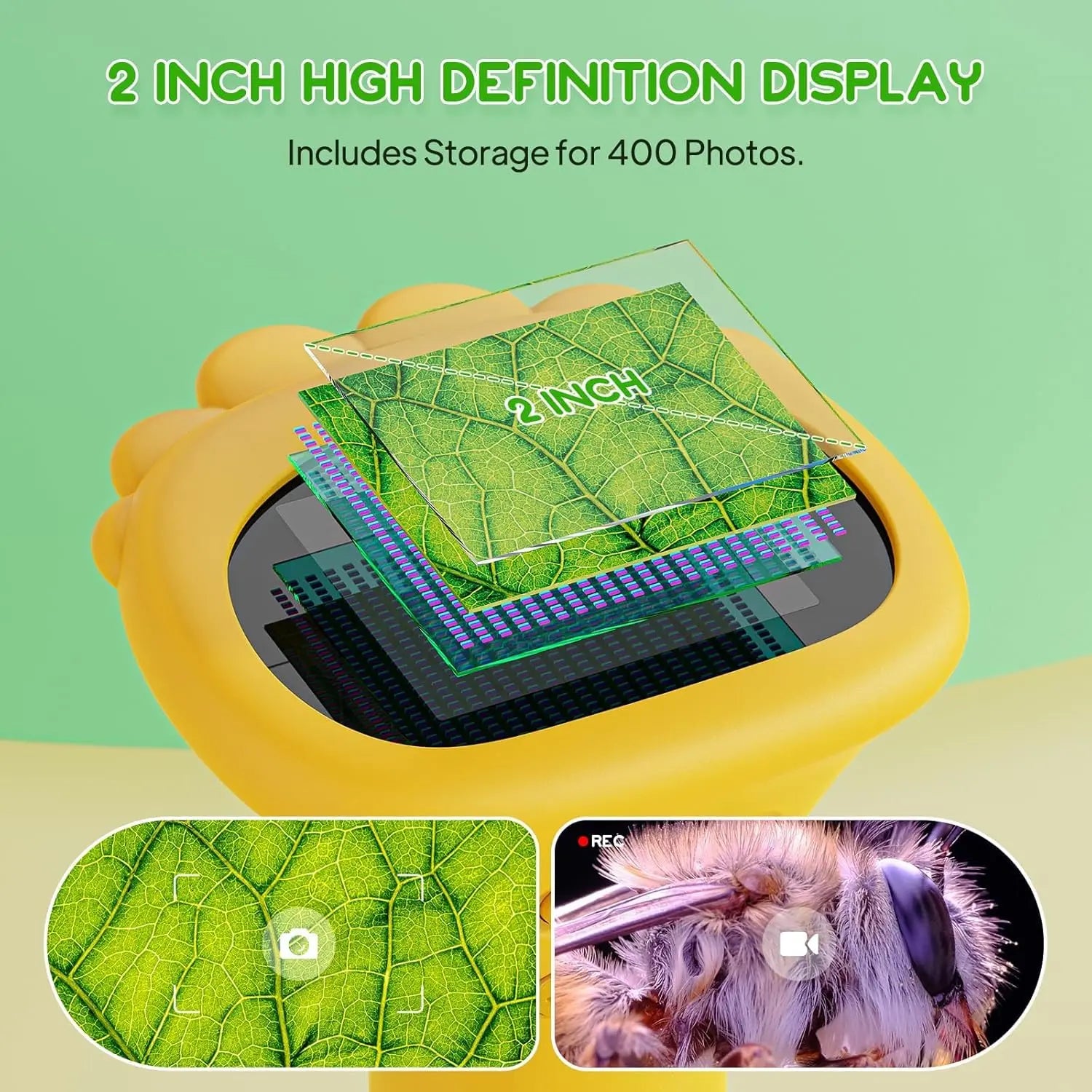 Student Digital Microscope for Kids – Portable 1000x Magnification Handheld Scope with 2 Inch HD Screen, LED Light & Photo Storage, Ideal for Science Class and Outdoor Exploration (Yellow) Wholesale Hub