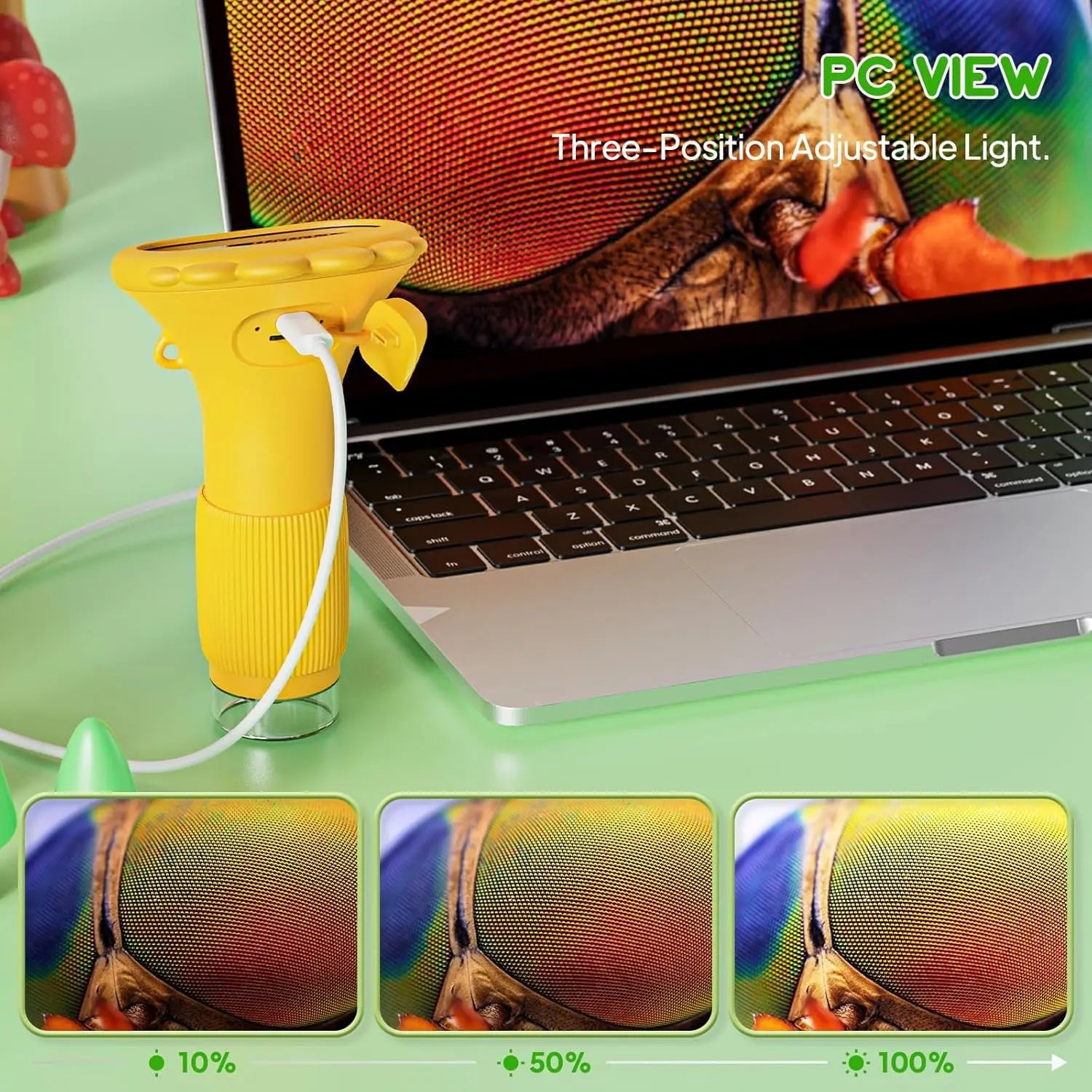 Student Digital Microscope for Kids – Portable 1000x Magnification Handheld Scope with 2 Inch HD Screen, LED Light & Photo Storage, Ideal for Science Class and Outdoor Exploration (Yellow) Wholesale Hub