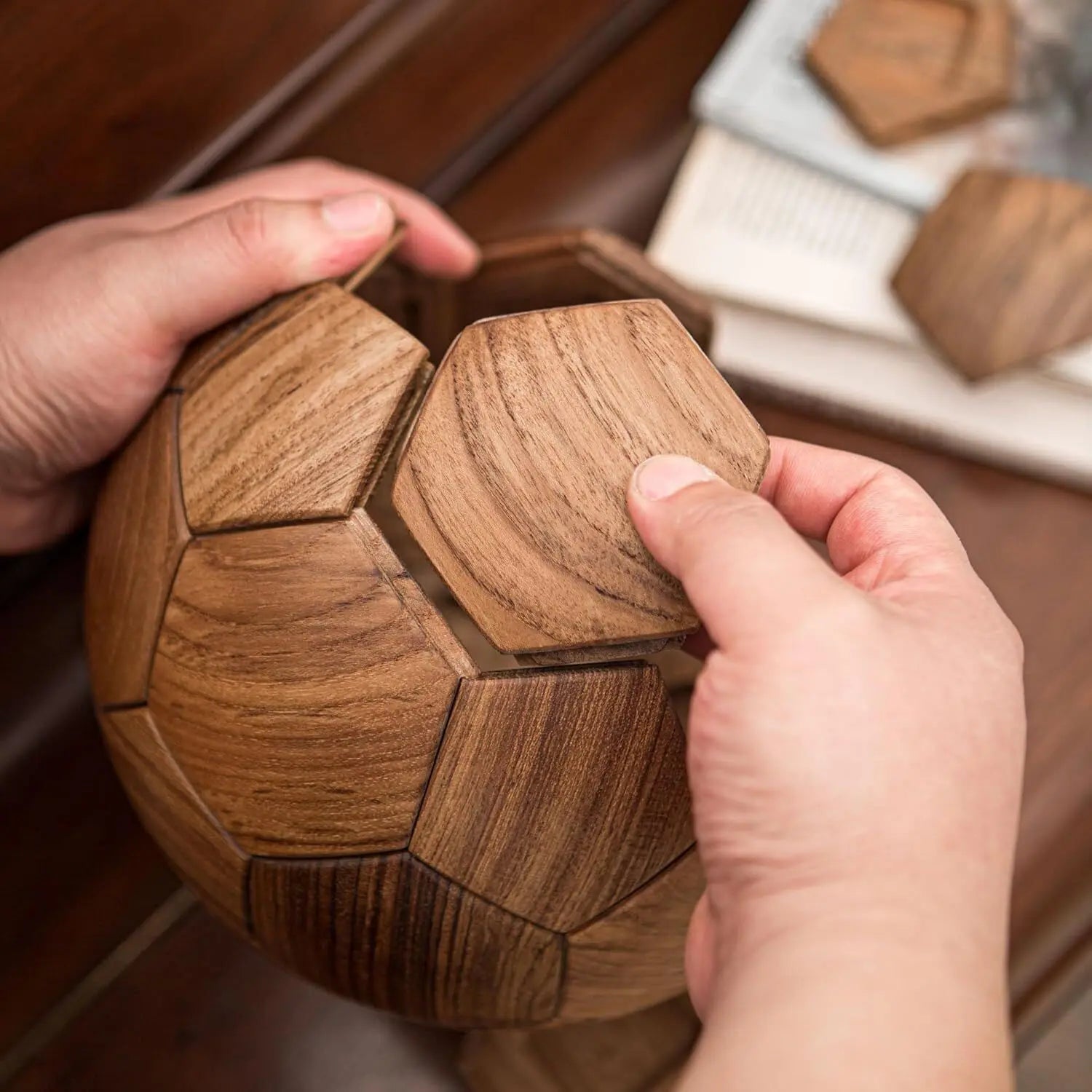 Handcrafted Wooden Football Puzzle – 3D Mortise and Tenon Soccer Ball Assembly Kit | Solid Teak, Walnut | DIY Gift for Adults, Kids & Football Fans Wholesale Hub