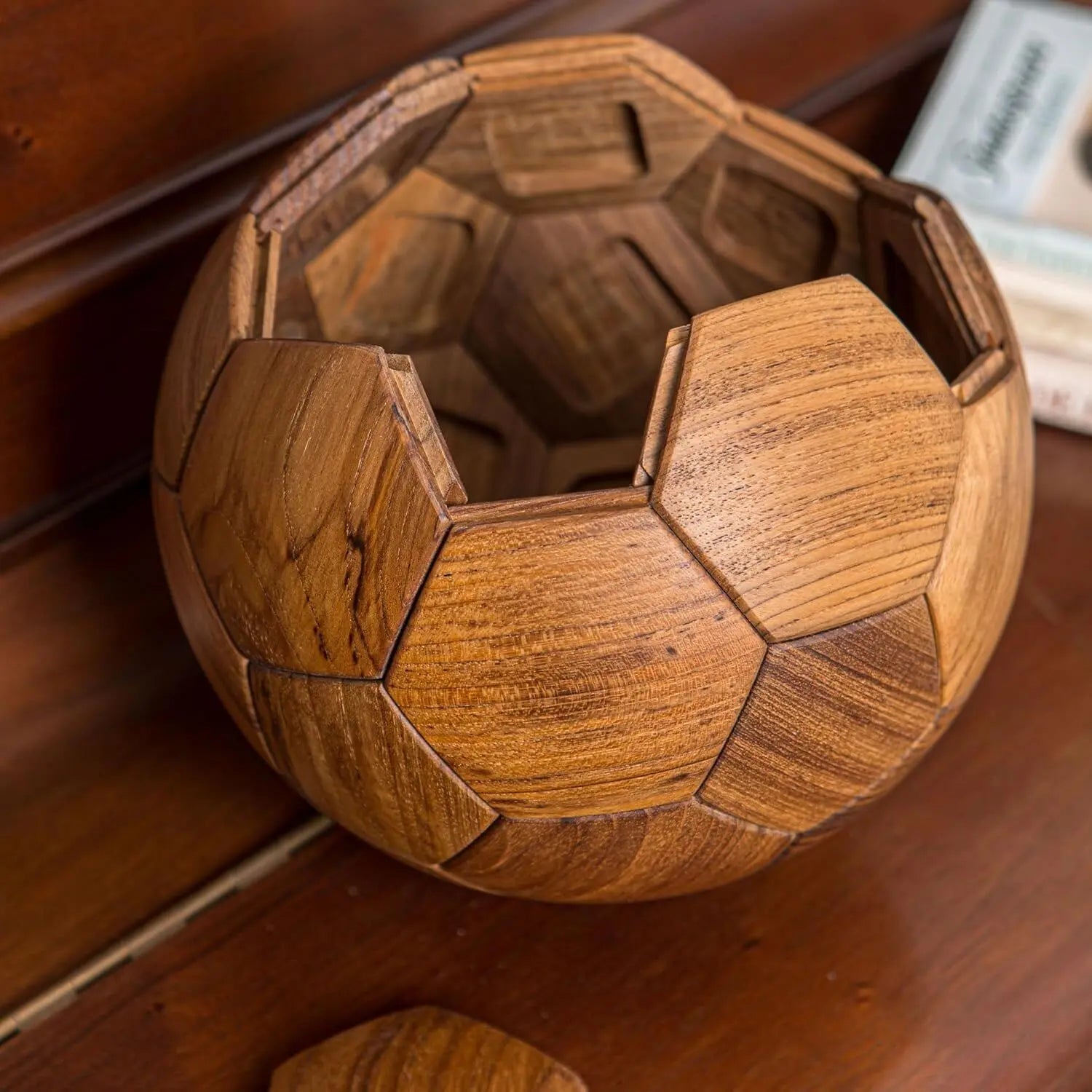 Handcrafted Wooden Football Puzzle – 3D Mortise and Tenon Soccer Ball Assembly Kit |Walnut , Beech Wood | DIY Gift for Adults, Kids & Football Fans Wholesale Hub